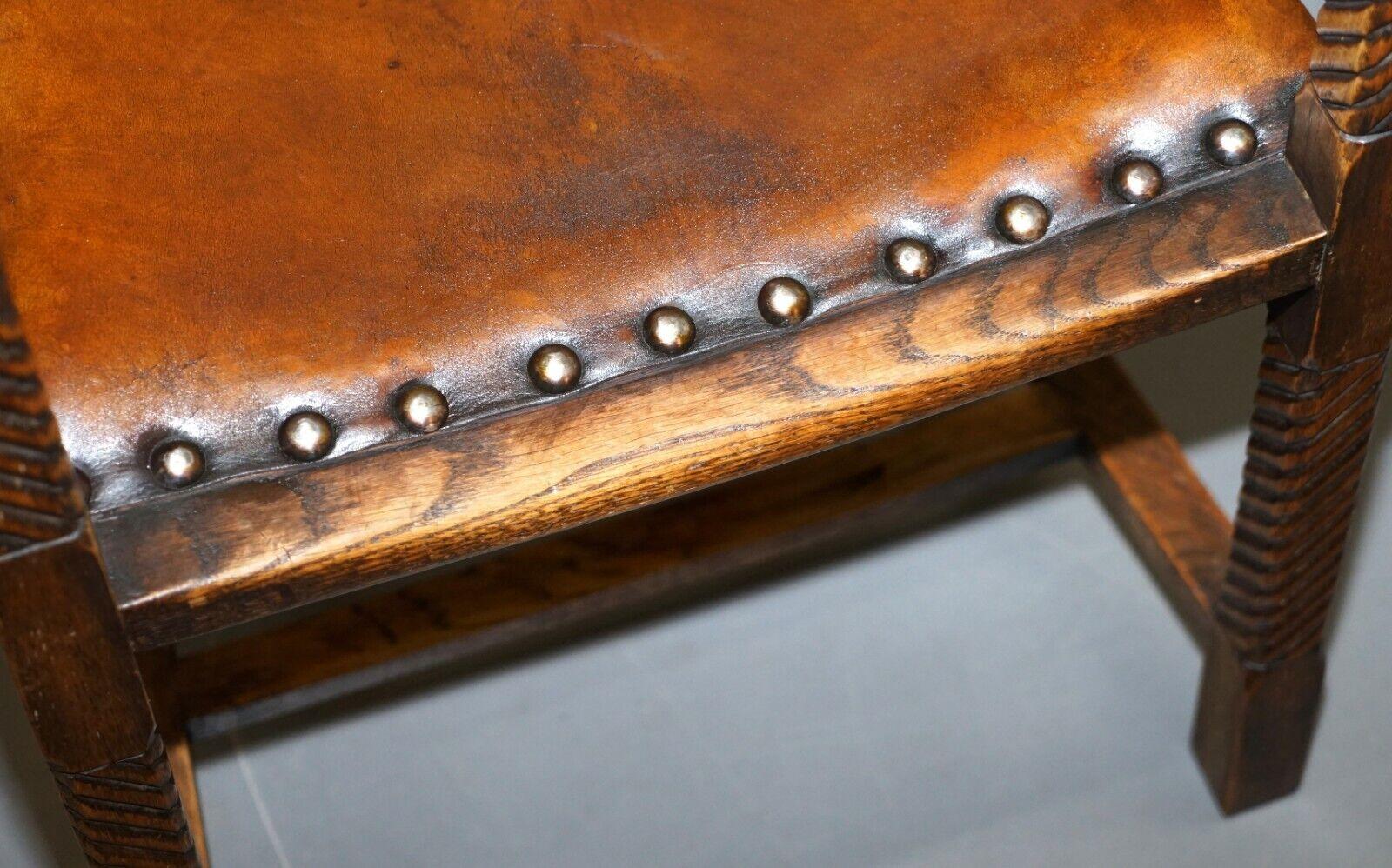 ANTiQUE CIRCA 1900 LEONARD WYBURN FOR LIBERTY OF LONDON OAK & LEATHER ARMCHAIR 1
