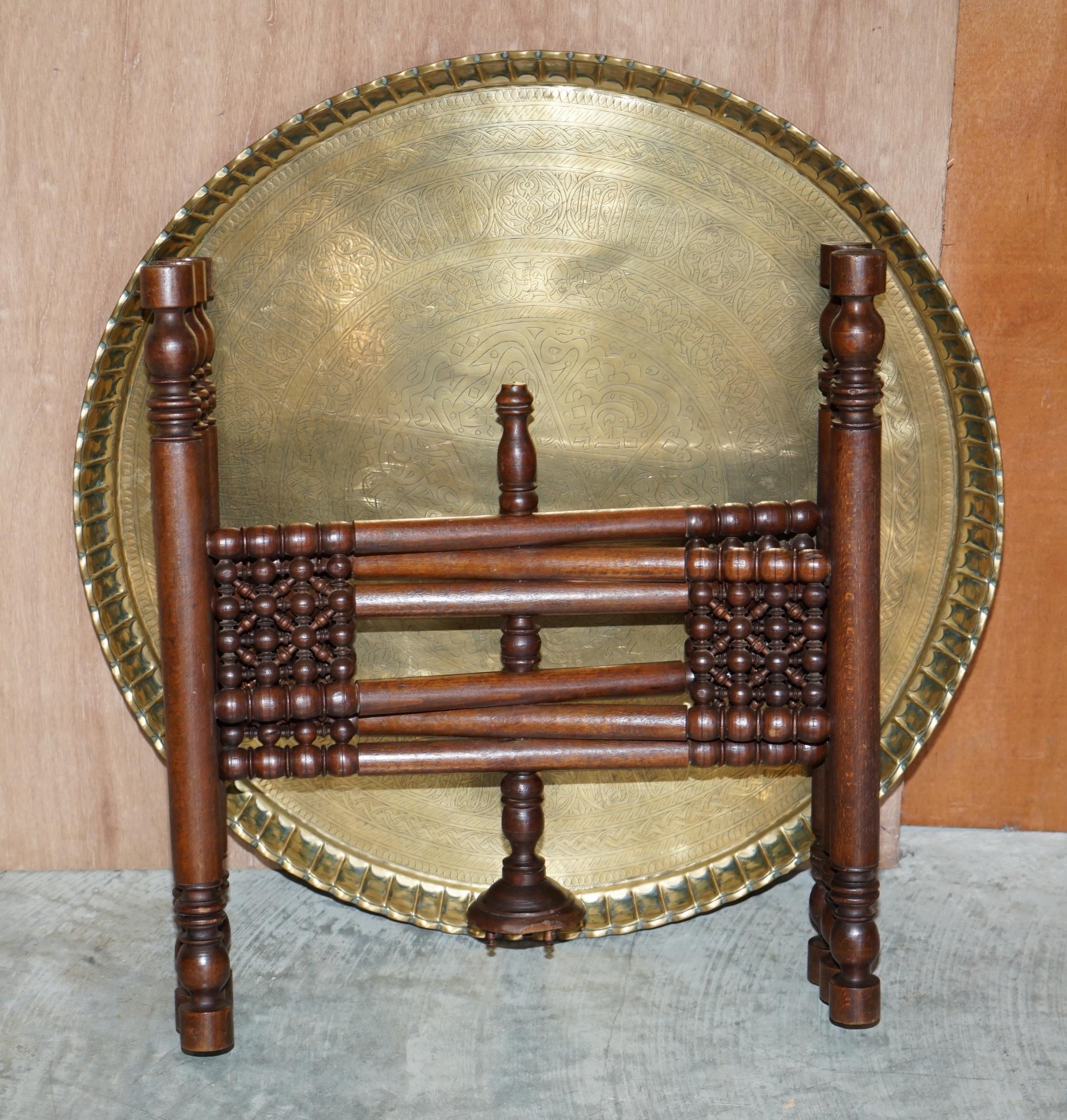 Antique circa 1900 Liberty's London Brass Topped Folding Occasional Tray Table 2