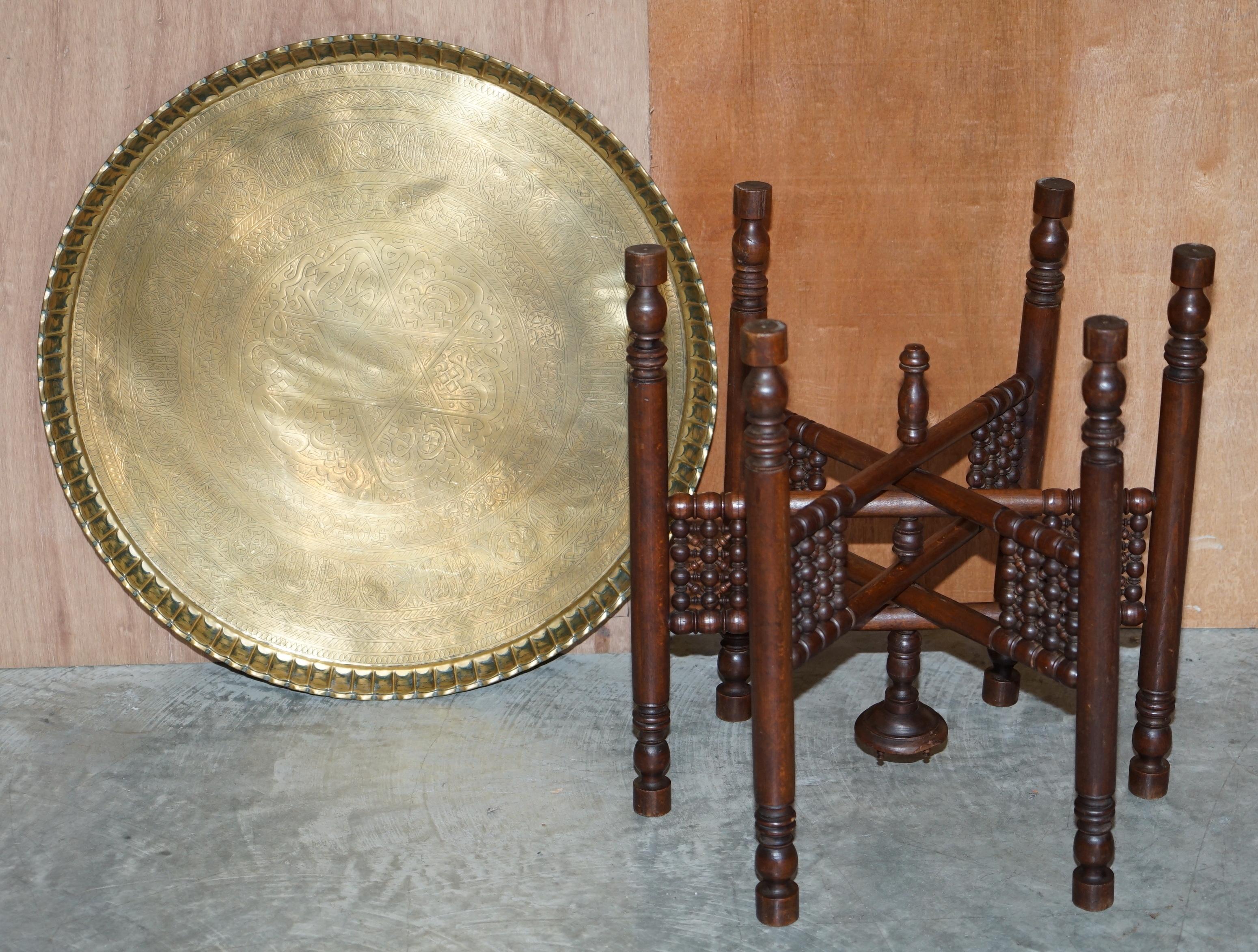 Antique circa 1900 Liberty's London Brass Topped Folding Occasional Tray Table 2