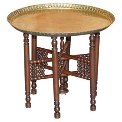 Antique circa 1900 Liberty's London Brass Topped Folding Occasional Tray Table