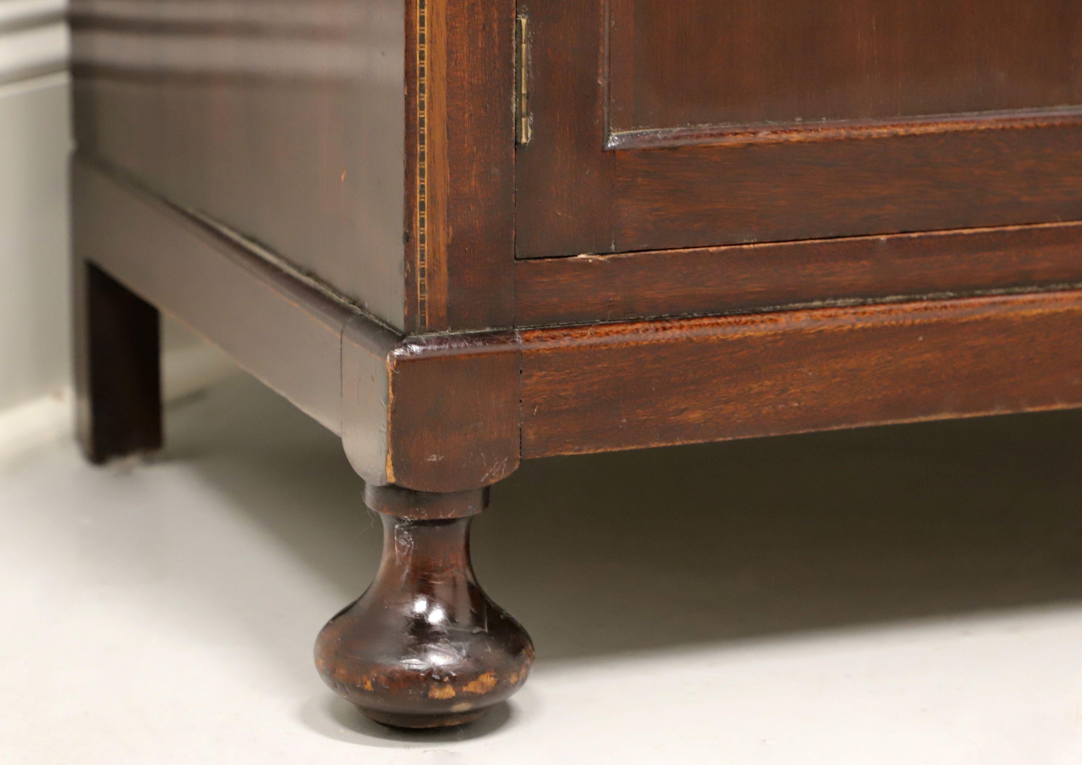 Brass Antique Circa 1900 Mahogany Bedside Chest with Cabinet & Bun Feet