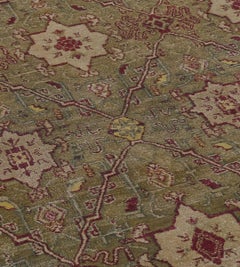 Antique Circa-1900 Moss-Green Wool Hand-Knotted Indian Agra Rug
