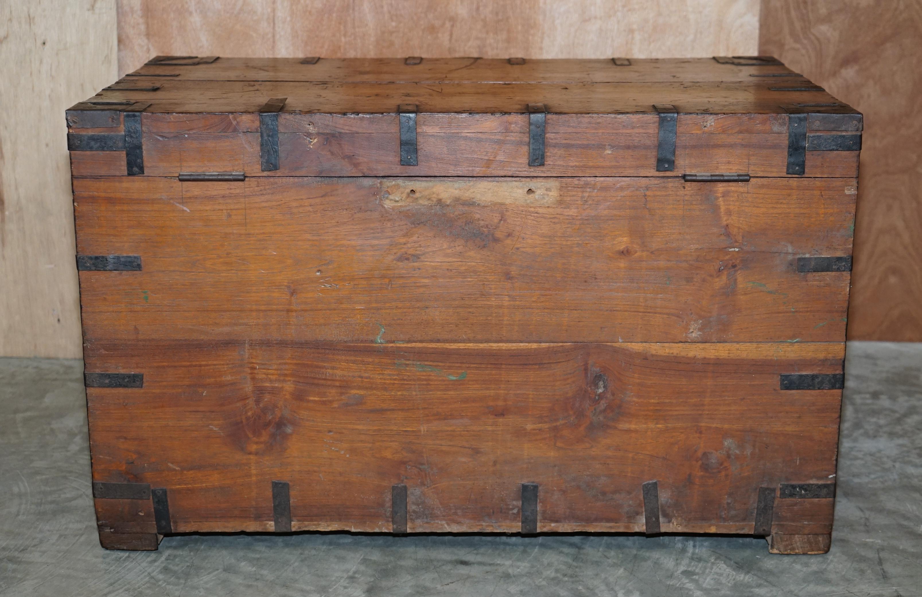 Antique circa 1900 Oak & Iron Zink Lined Steamer Travel Trunk Ideal Coffee Table 7