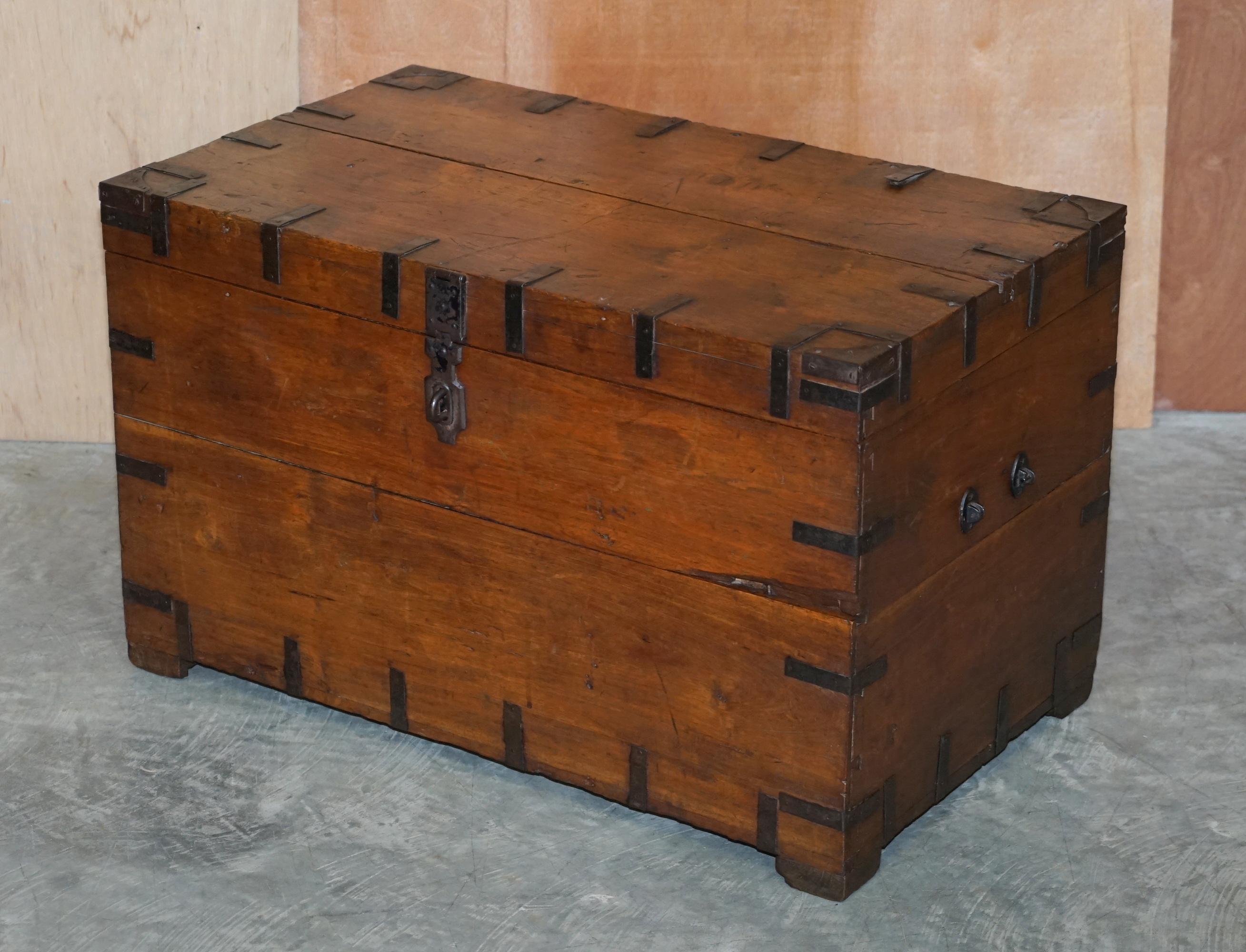 Late Victorian Antique circa 1900 Oak & Iron Zink Lined Steamer Travel Trunk Ideal Coffee Table