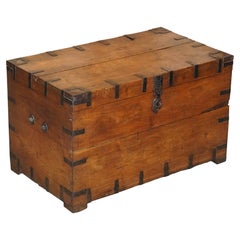 Antique circa 1900 Oak & Iron Zink Lined Steamer Travel Trunk Ideal Coffee Table