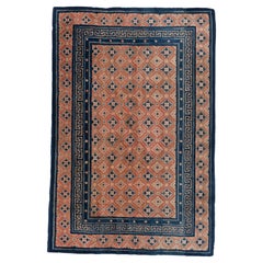 Antique Circa 1900 Orange Chinese Hand Knotted Rug