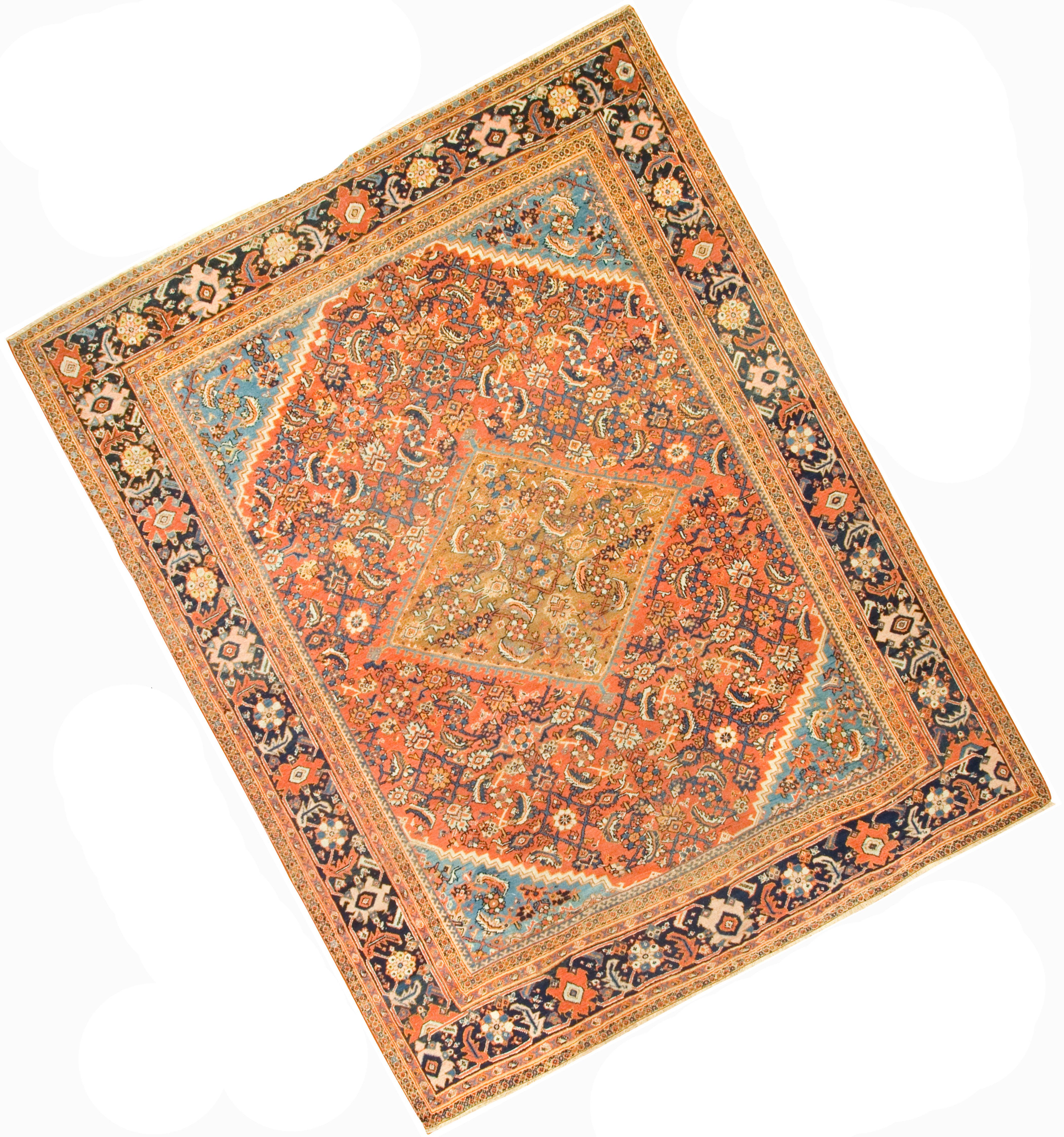 Annodato a mano Antico tappeto Sultanabad Rugs arancione del 1900, 9' x 11' in vendita