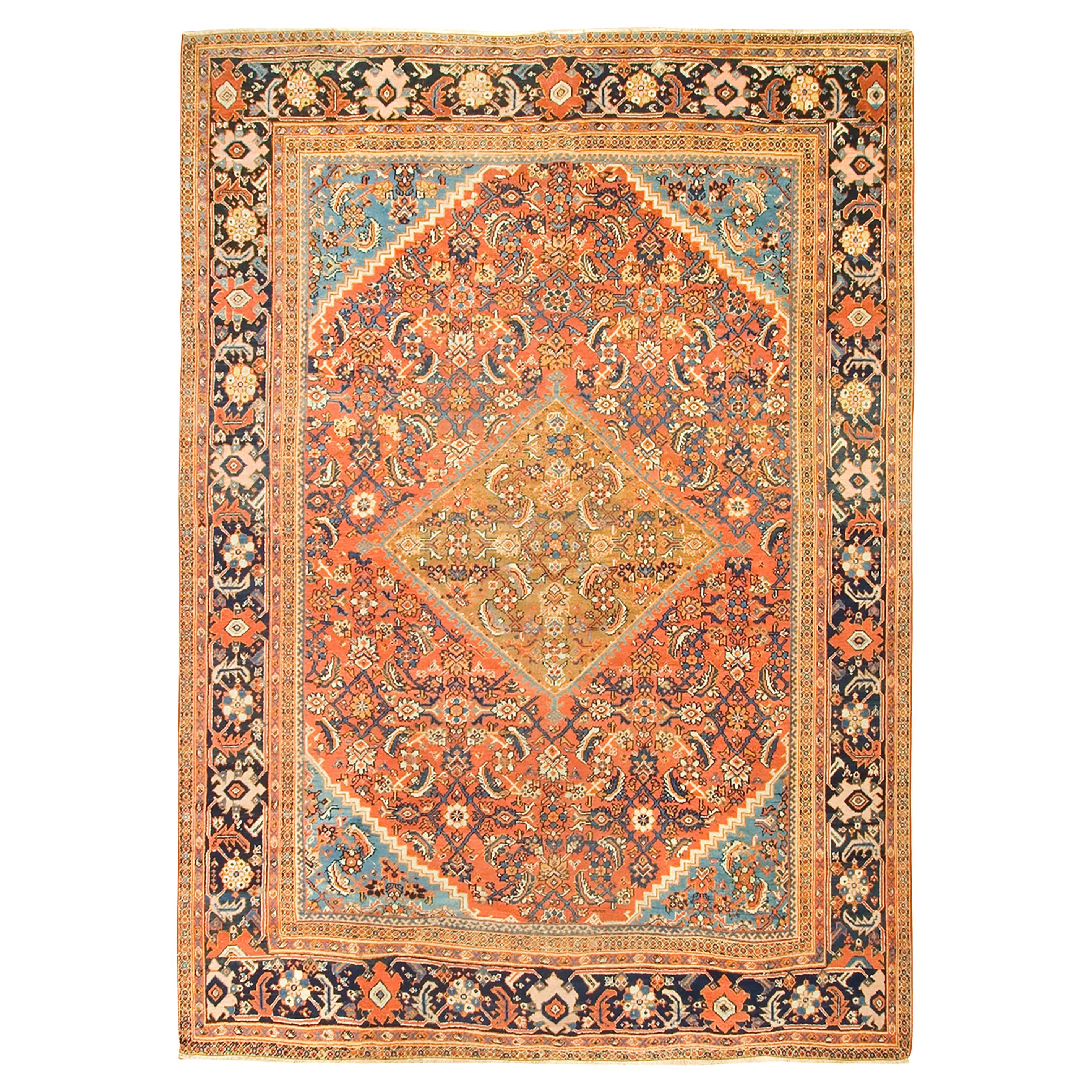 Antico tappeto Sultanabad Rugs arancione del 1900, 9' x 11'