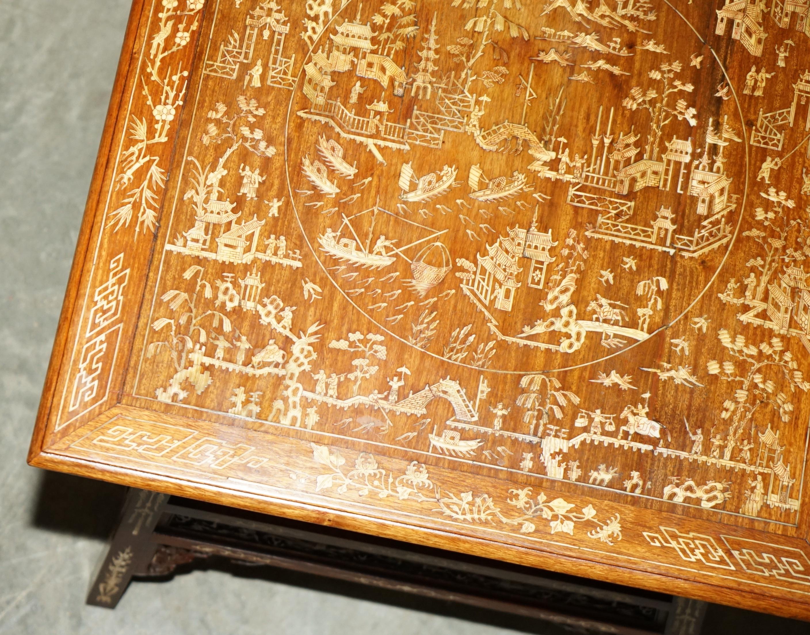 ANTIQUE CIRCA 1900 ORNATELY CARVED AND HEAViLY INLAID CHINESE OCCASIONAL TABLE For Sale 5