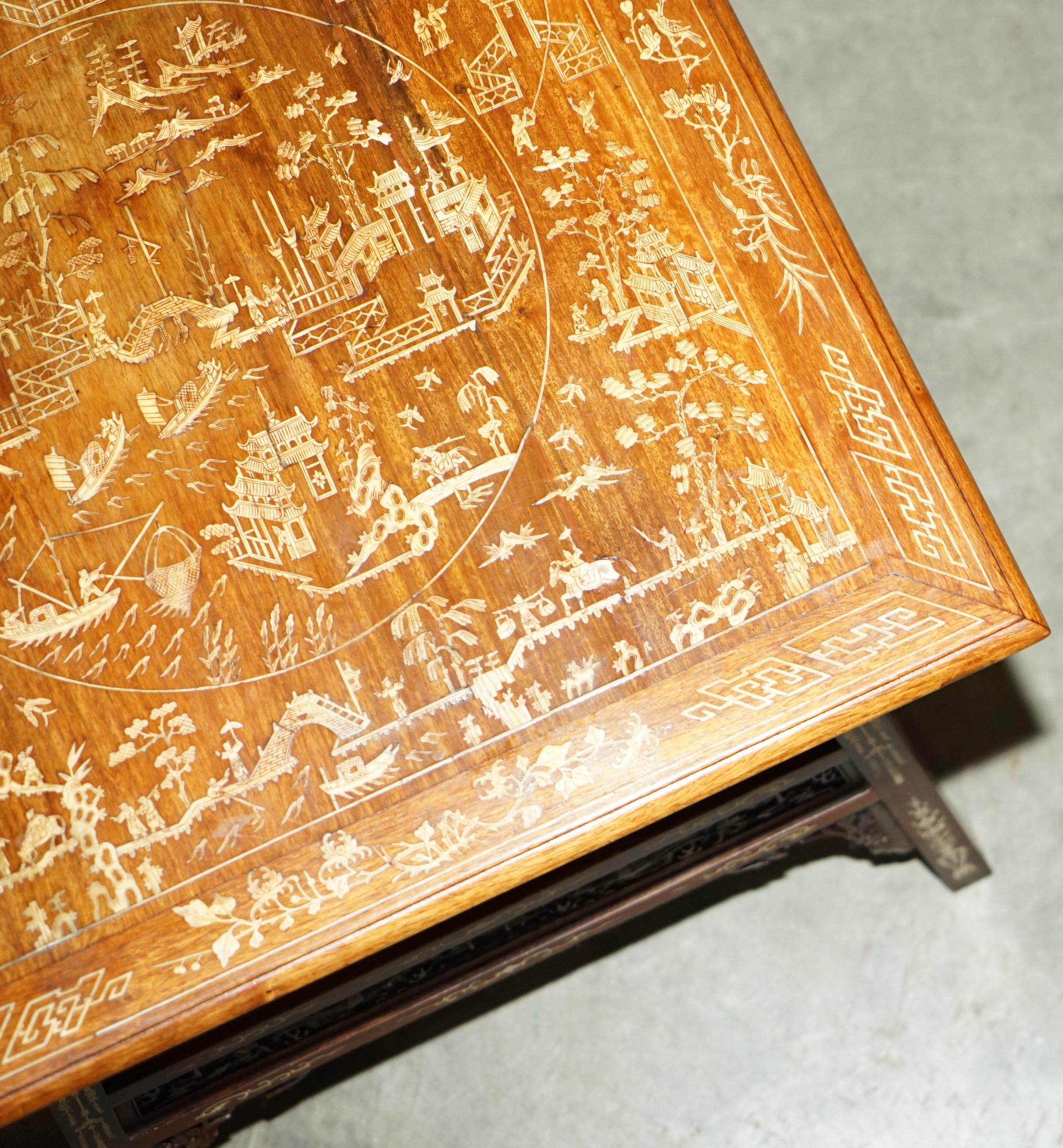 ANTIQUE CIRCA 1900 ORNATELY CARVED AND HEAViLY INLAID CHINESE OCCASIONAL TABLE For Sale 6