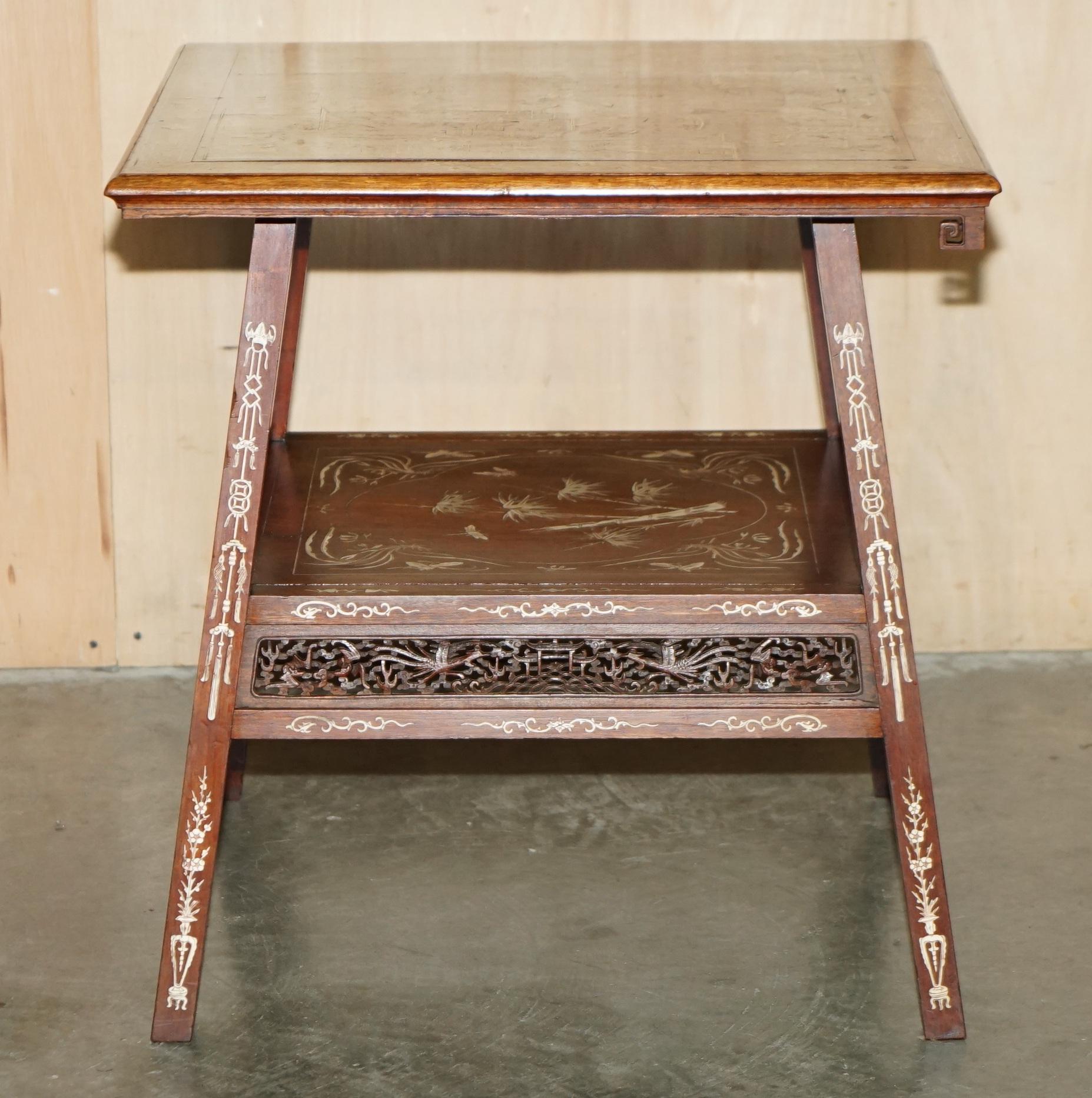 ANTIQUE CIRCA 1900 ORNATELY CARVED AND HEAViLY INLAID CHINESE OCCASIONAL TABLE For Sale 7