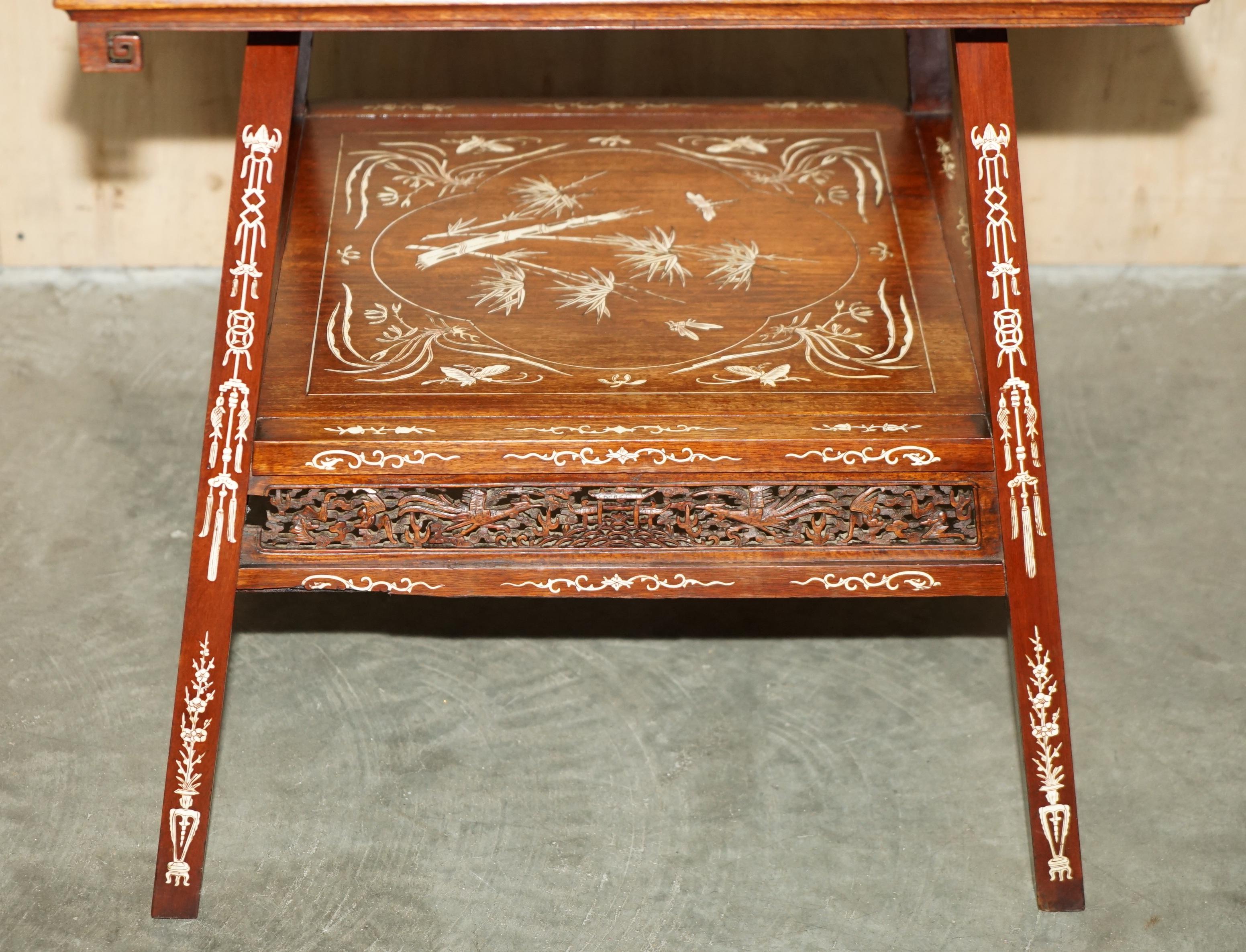 ANTIQUE CIRCA 1900ORNATELY CARVED AND HEAViLY INLAID CHINESE OCCASIONAL TABLE im Angebot 8