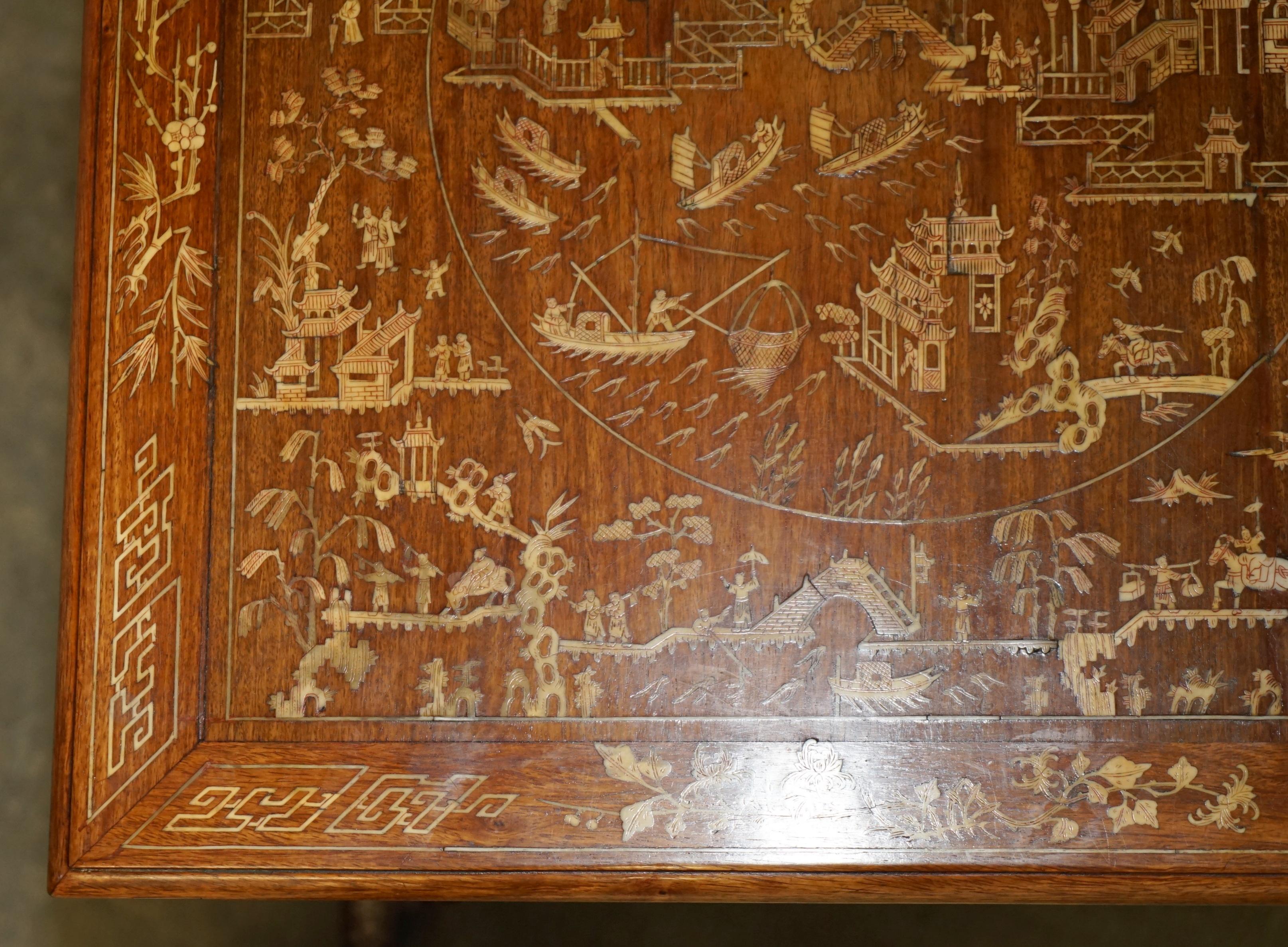 ANTIQUE CIRCA 1900 ORNATELY CARVED AND HEAViLY INLAID CHINESE OCCASIONAL TABLE For Sale 11
