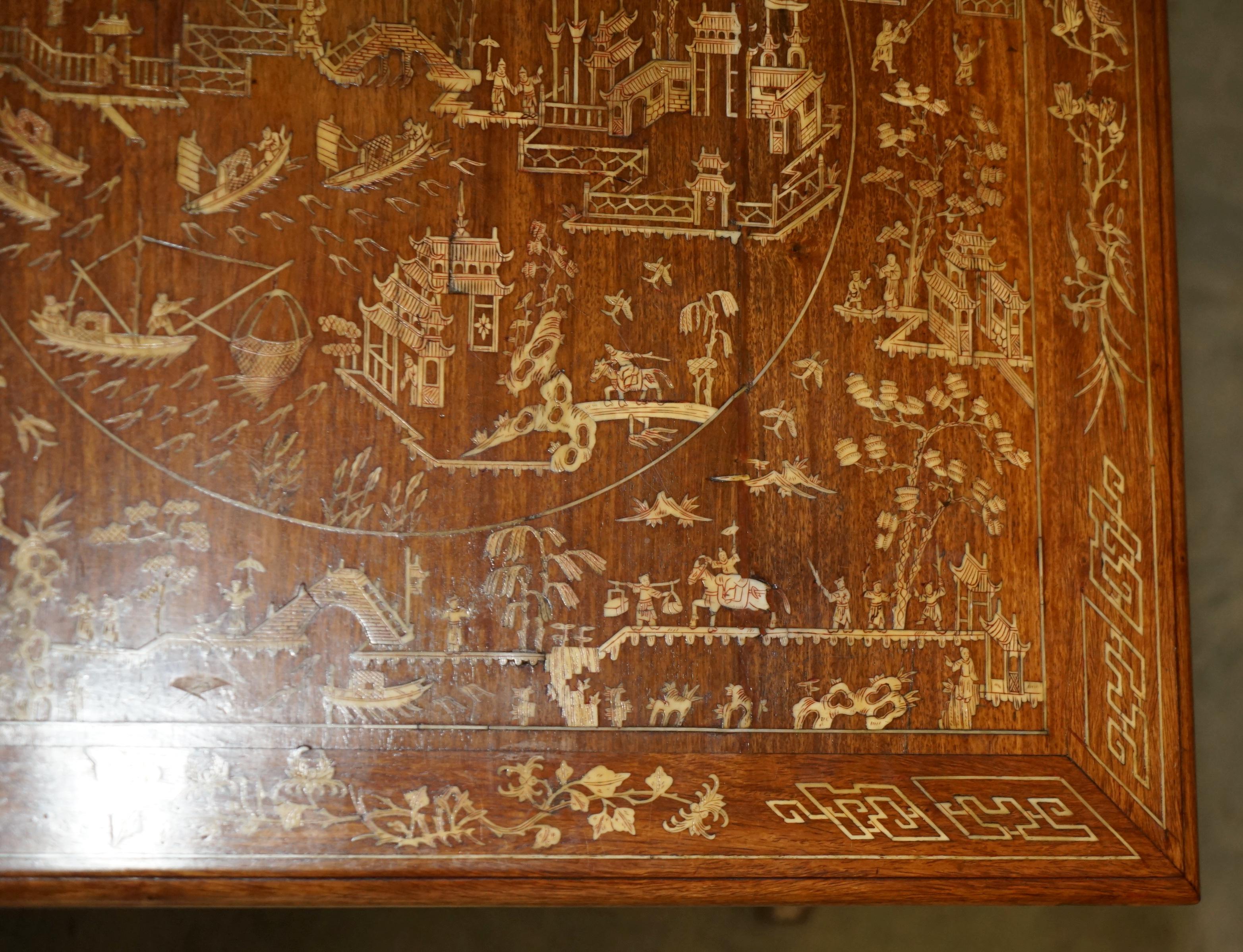 ANTIQUE CIRCA 1900 ORNATELY CARVED AND HEAViLY INLAID CHINESE OCCASIONAL TABLE For Sale 12