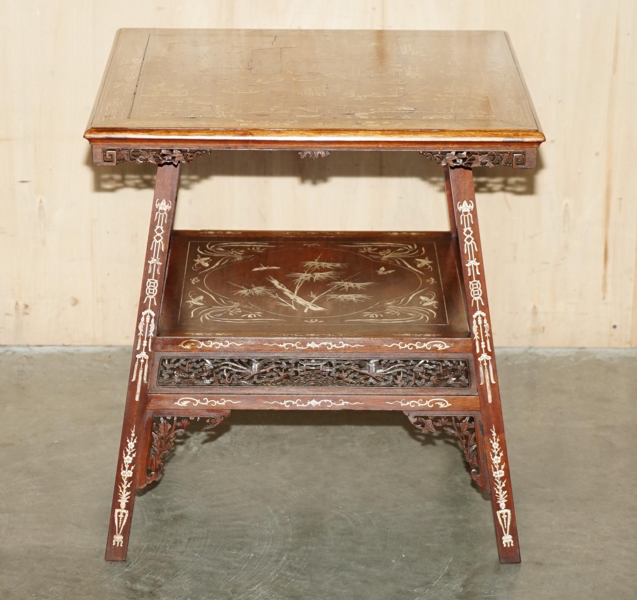Chinese Export ANTIQUE CIRCA 1900 ORNATELY CARVED AND HEAViLY INLAID CHINESE OCCASIONAL TABLE For Sale