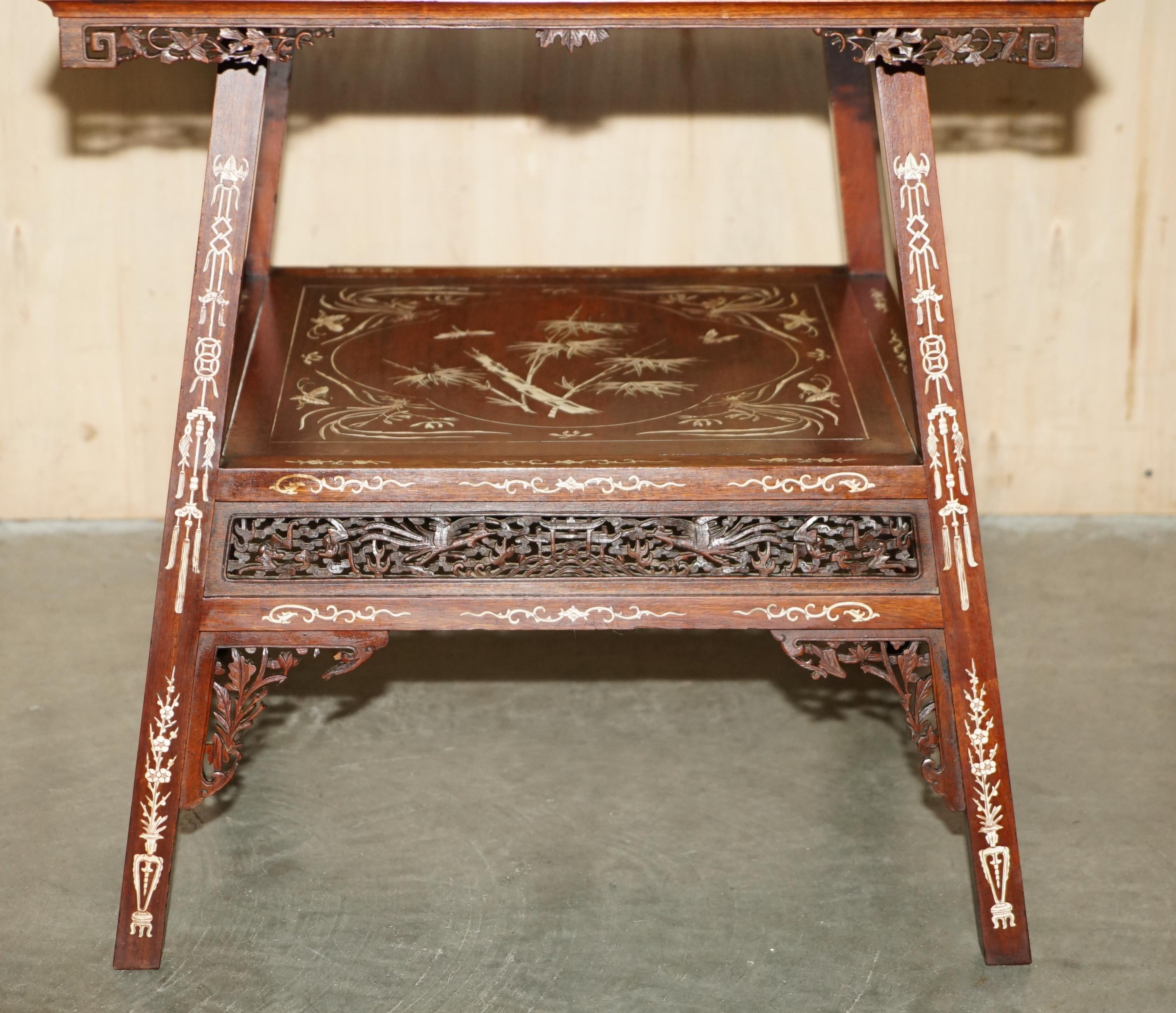 Wood ANTIQUE CIRCA 1900 ORNATELY CARVED AND HEAViLY INLAID CHINESE OCCASIONAL TABLE For Sale