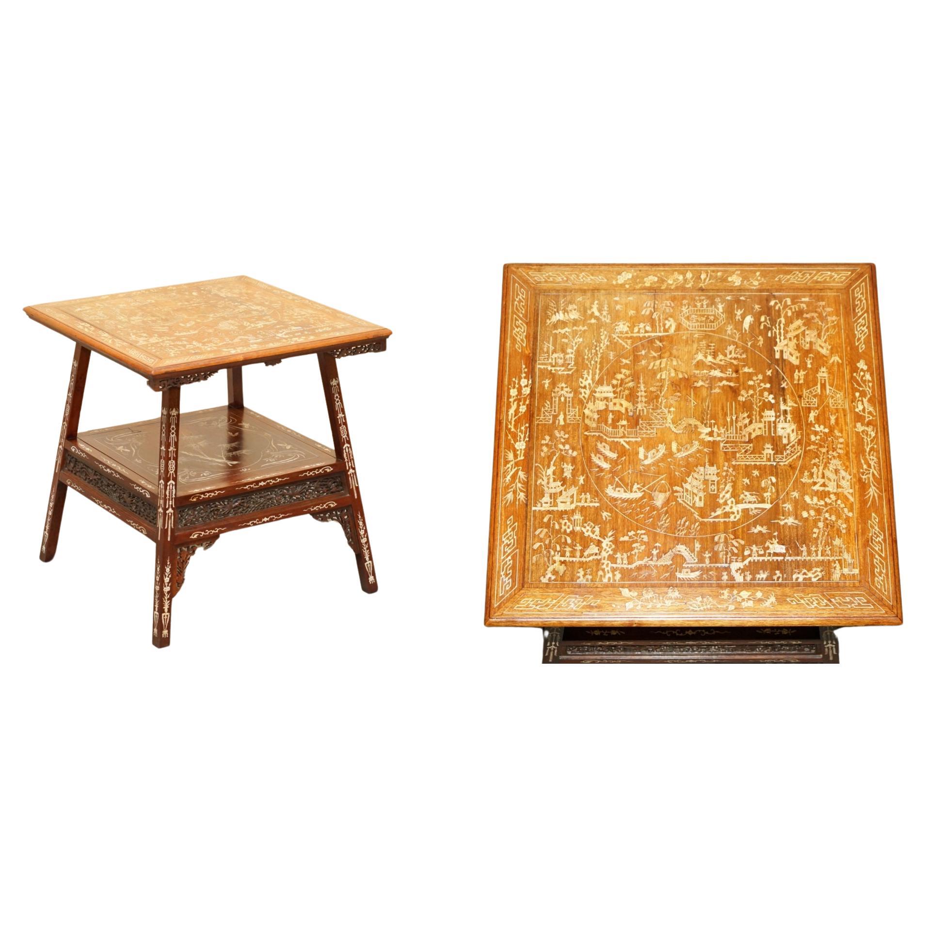 ANTIQUE CIRCA 1900 ORNATELY CARVED AND HEAViLY INLAID CHINESE OCCASIONAL TABLE For Sale