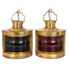 Vintage circa 1900 Pair of Brass English Ship’s Lanterns