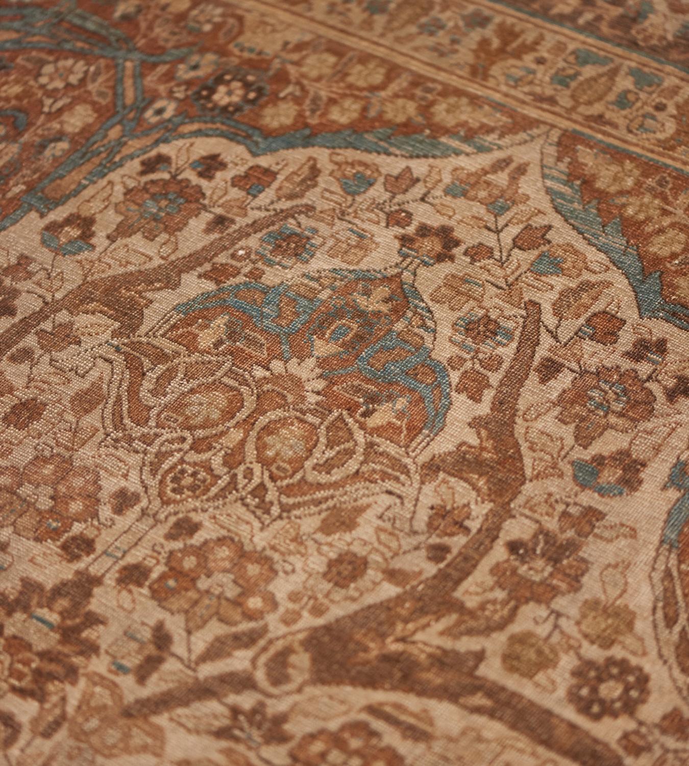 Hand-Knotted Antique Circa 1900 Pale-Brown Persian Tabriz Rug For Sale