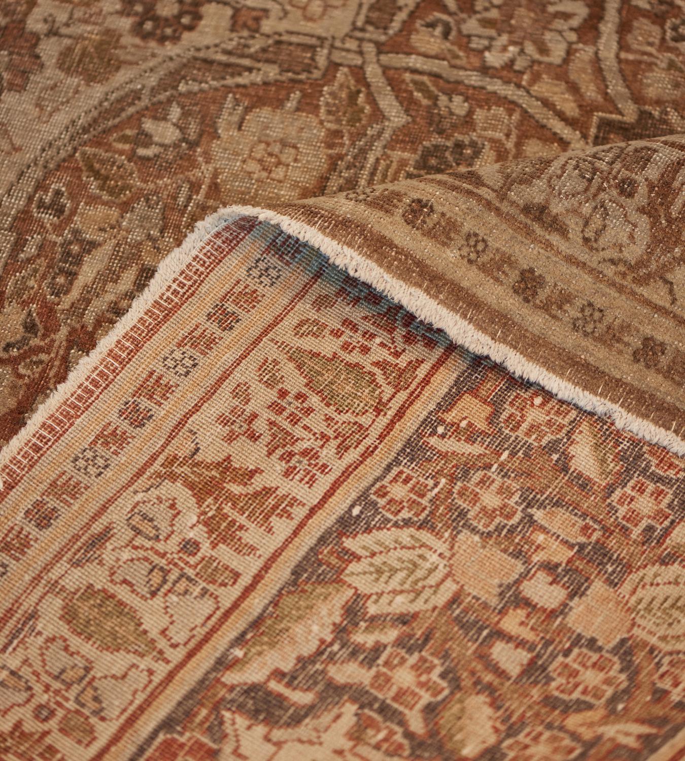 Antique Circa 1900 Pale-Brown Persian Tabriz Rug In Good Condition For Sale In West Hollywood, CA