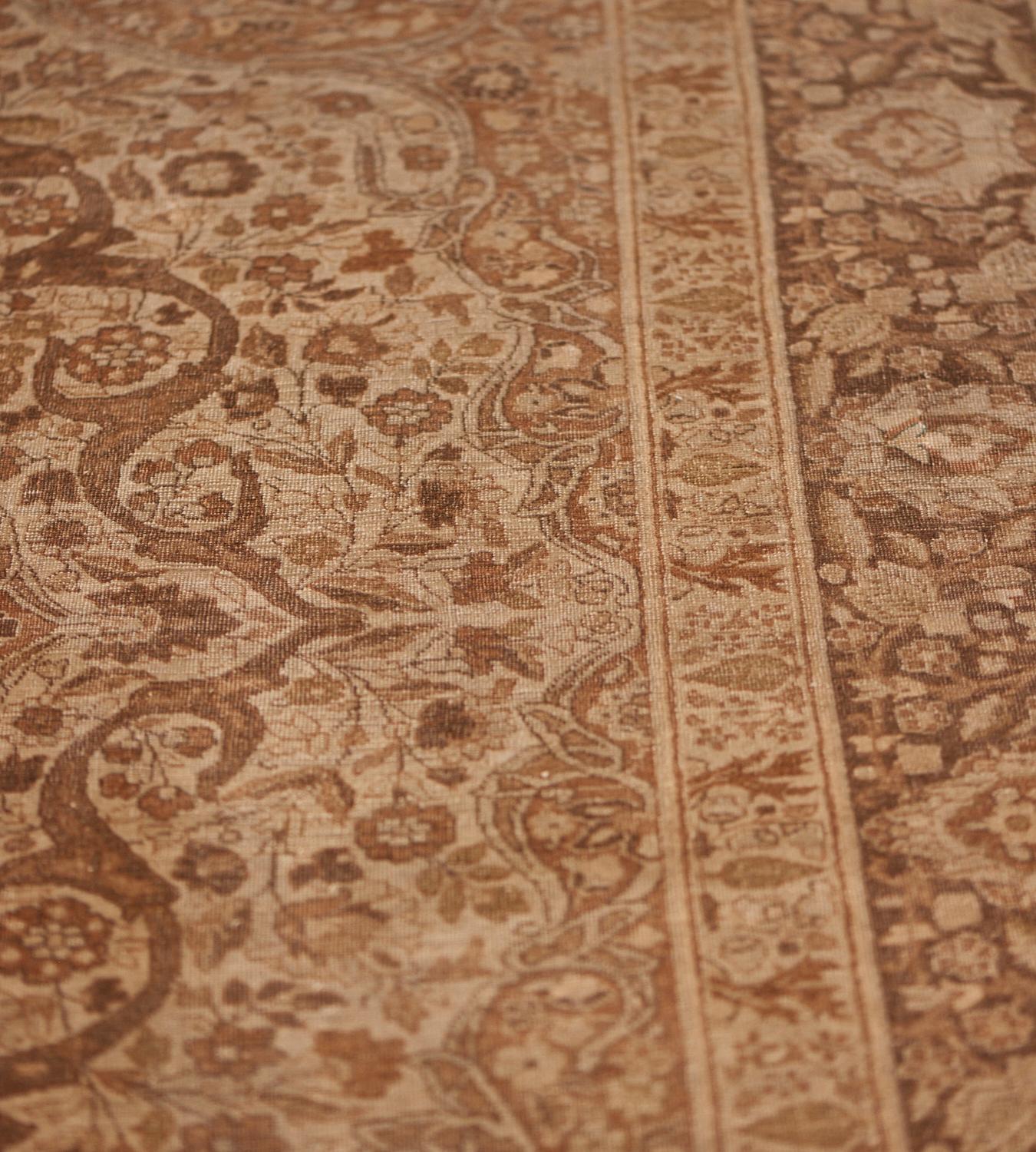 Wool Antique Circa 1900 Pale-Brown Persian Tabriz Rug For Sale