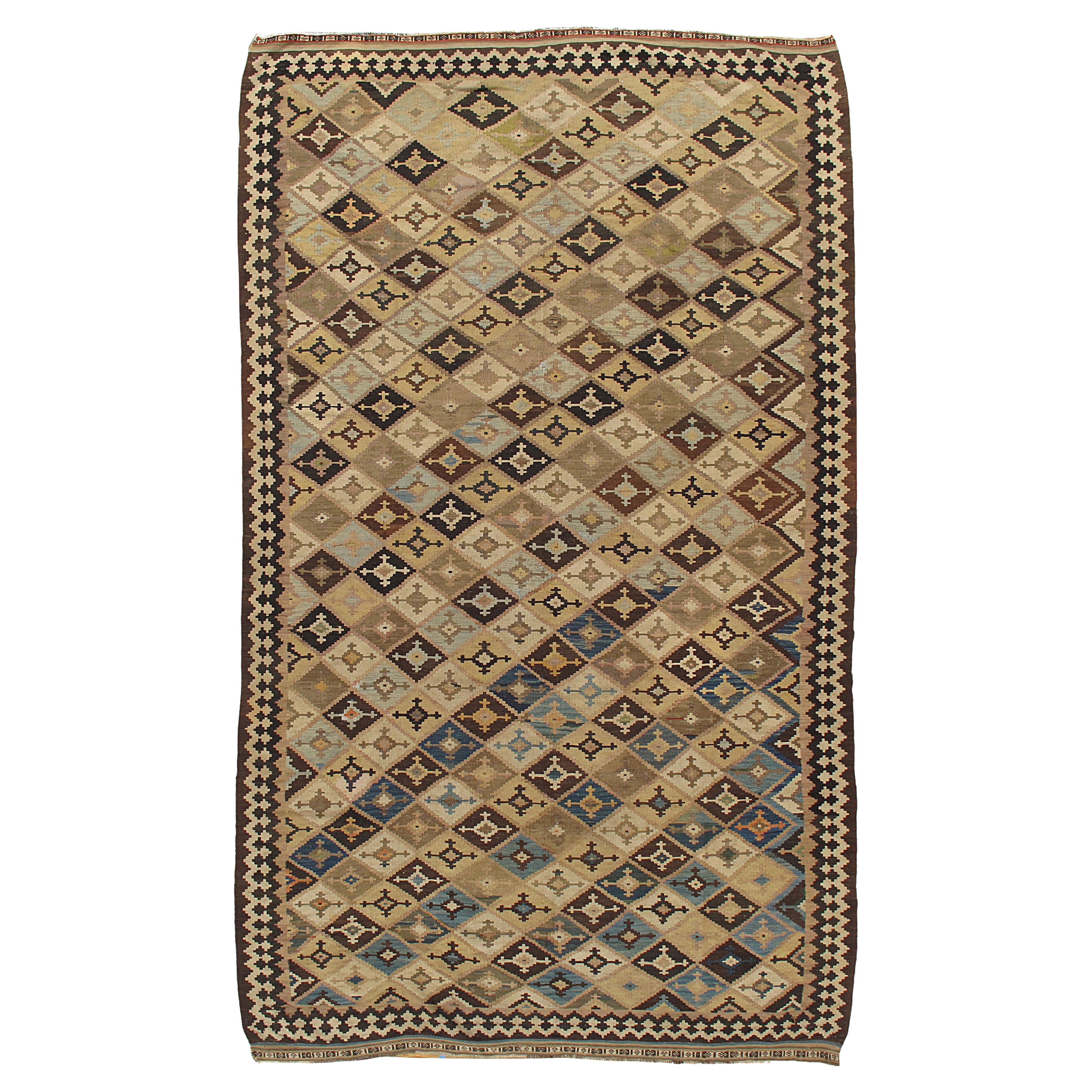 Antique Circa 1900 Persian Qashgai Kilim Flatweave Wool Rug 5'11 X 10'2