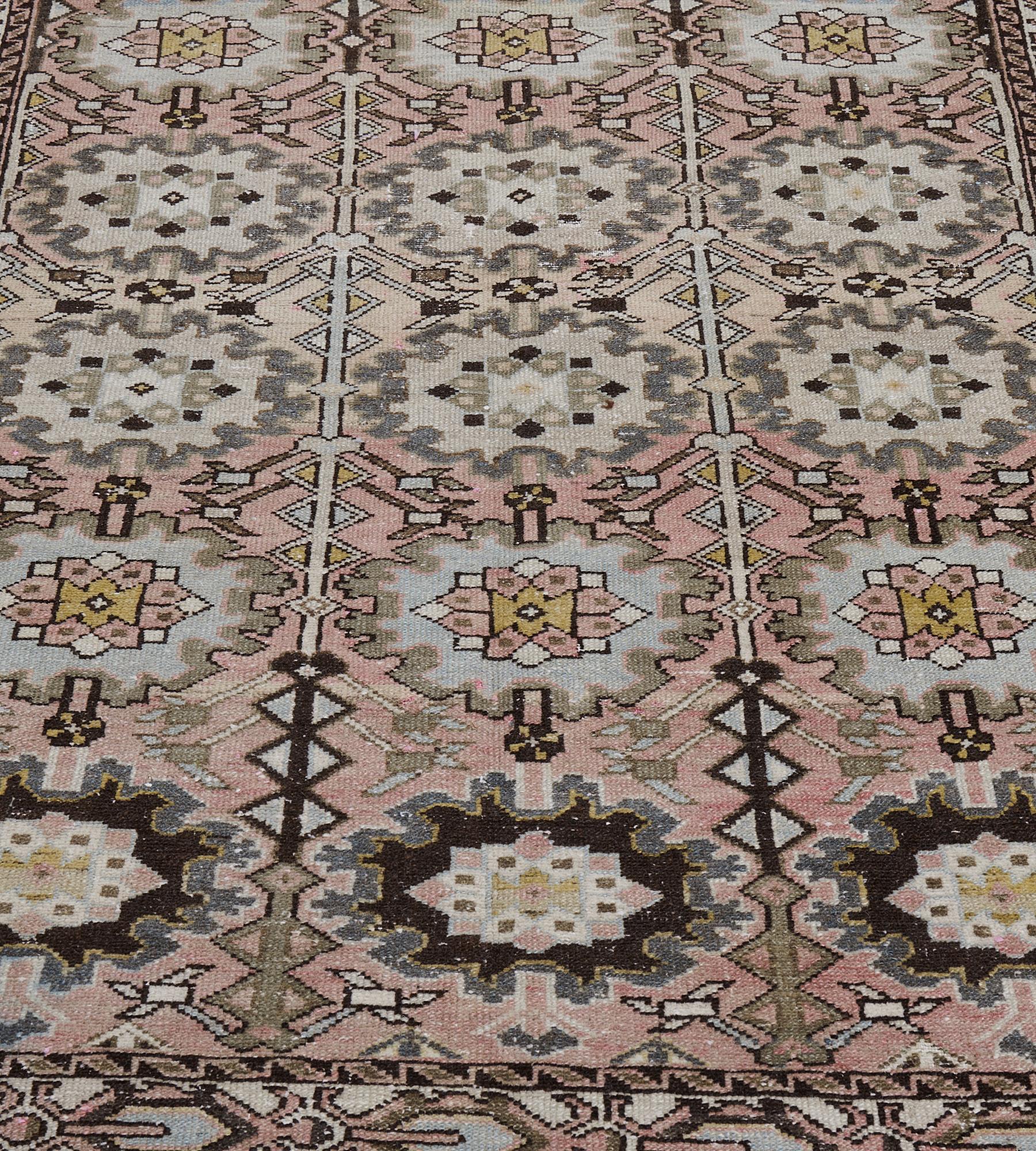 Hand-Knotted Antique Circa-1900 Pink Wool Persian Malayer Rug For Sale