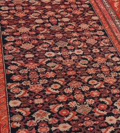 Antique Circa-1900 Red and Black Floral Caucasian Karabagh Runner