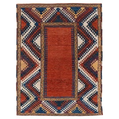 Antiquités Circa 1900 Rouge Caucasien Kazak Tapis noué à la main