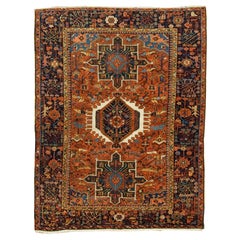 Antiguo Circa 1900 Rojo Marfil Persa Heriz Alfombra Anudada a Mano 4'11 x 6'5