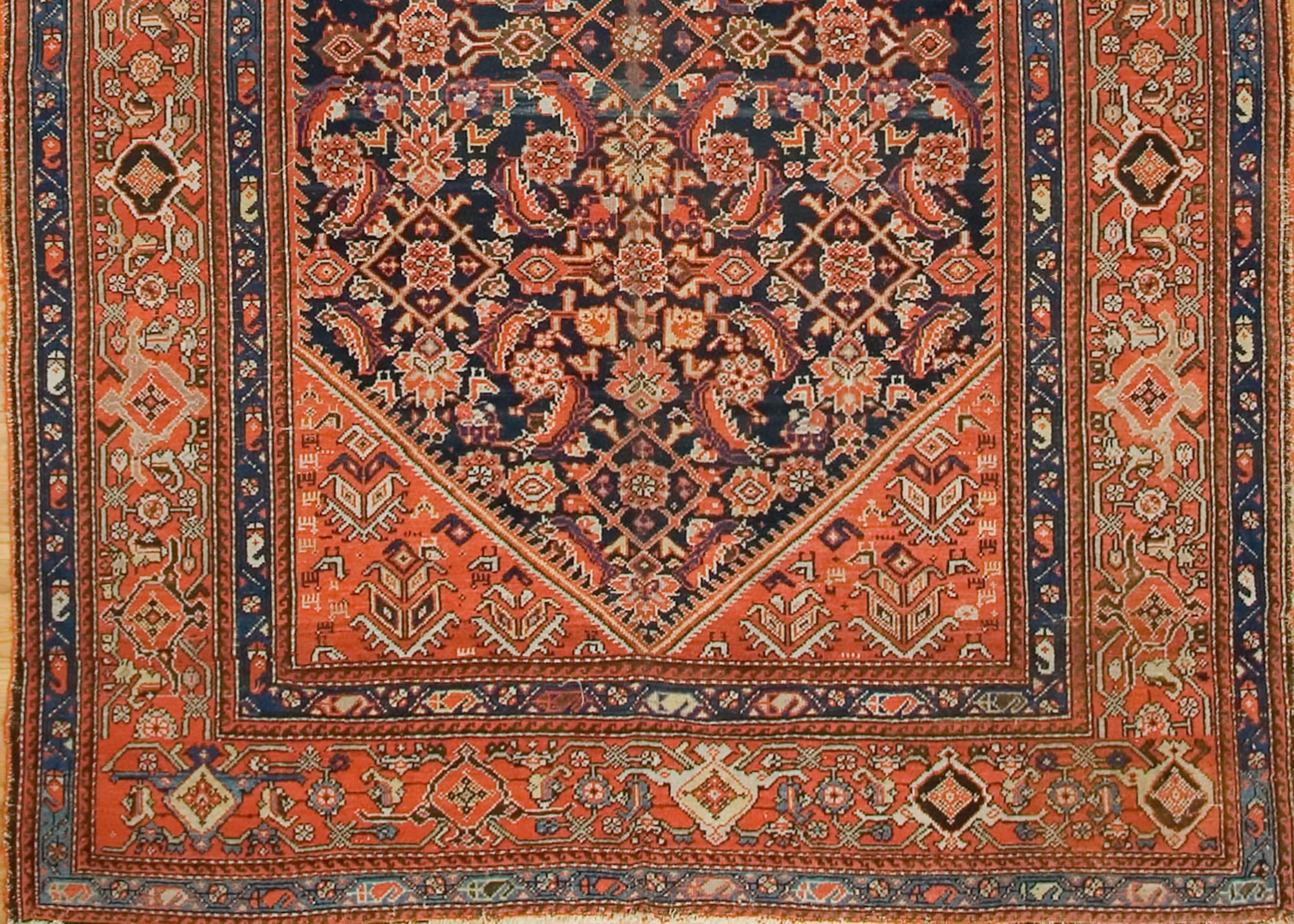 Persiano Tappeto antico circa 1900 Red Malayer Gallery-Size Runner, 6' x 12'10 in vendita