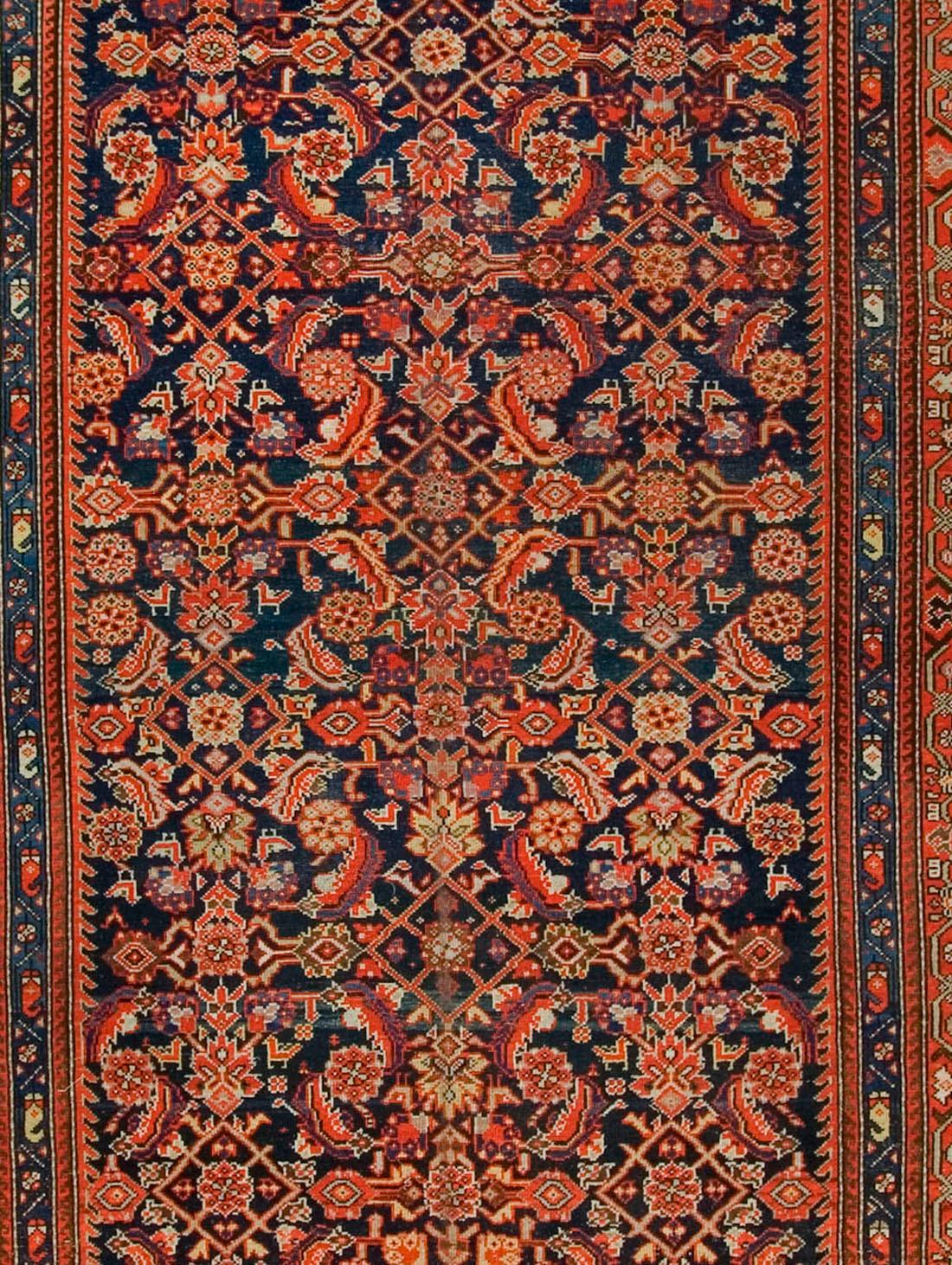 XIX secolo Tappeto antico circa 1900 Red Malayer Gallery-Size Runner, 6' x 12'10 in vendita