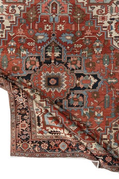 Antique Circa 1900 Red Serapi Heriz Rug 9'7 X 12'6