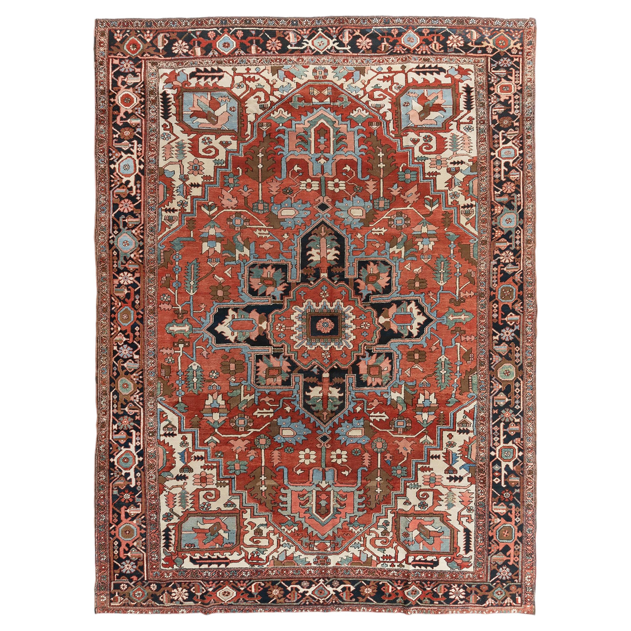 Antique Circa 1900 Red Serapi Heriz Rug 9'7 X 12'6