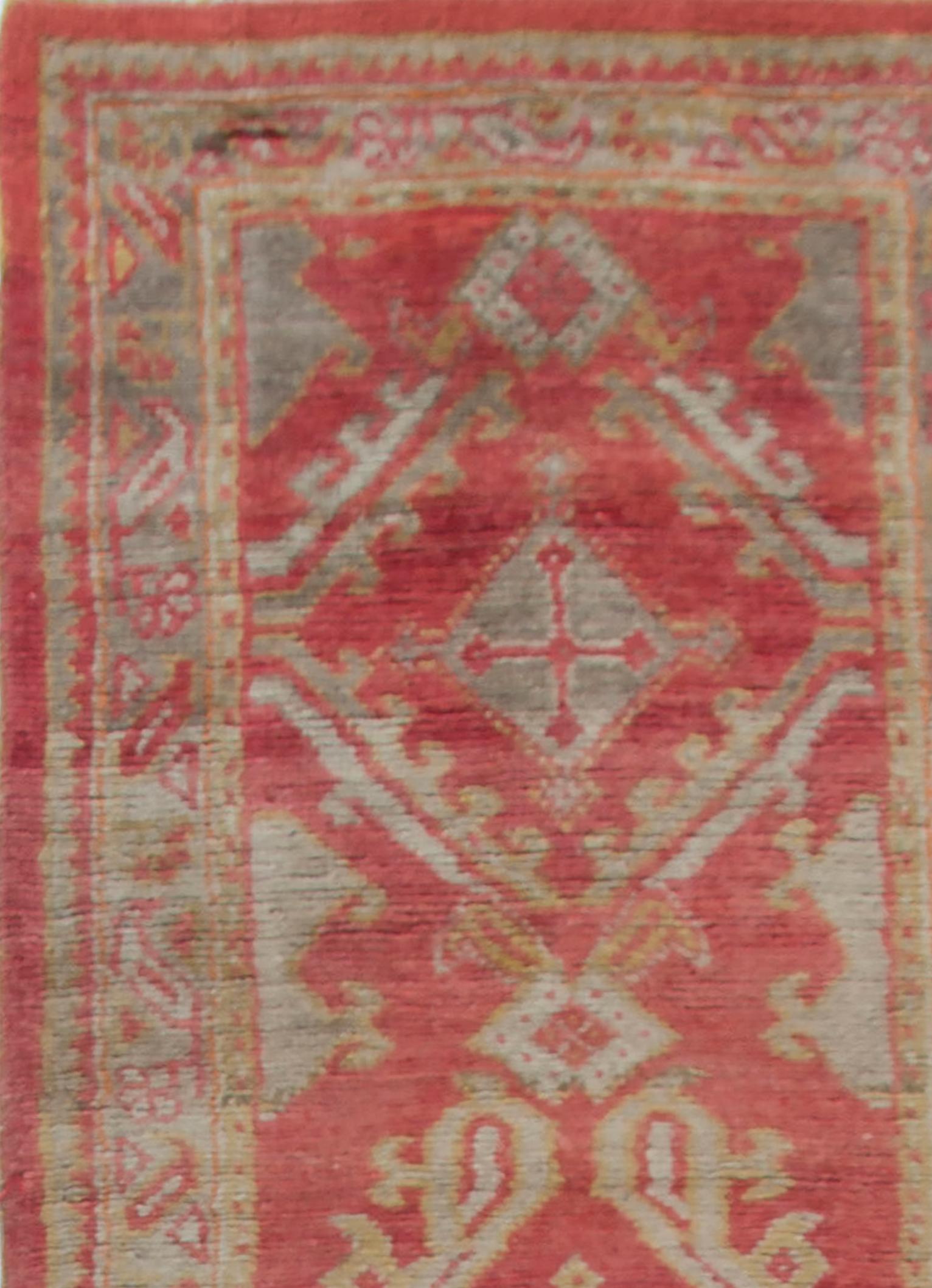 Antike CIRCA 1900 Rot Türkisch Oushak Läufer, 2'11 x 12' im Angebot 1
