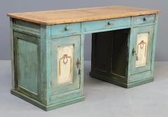 Antique circa 1900 Rustic European Desk with Old Paint and Natural Pine Top