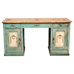 Antique circa 1900 Rustic European Desk with Old Paint and Natural Pine Top