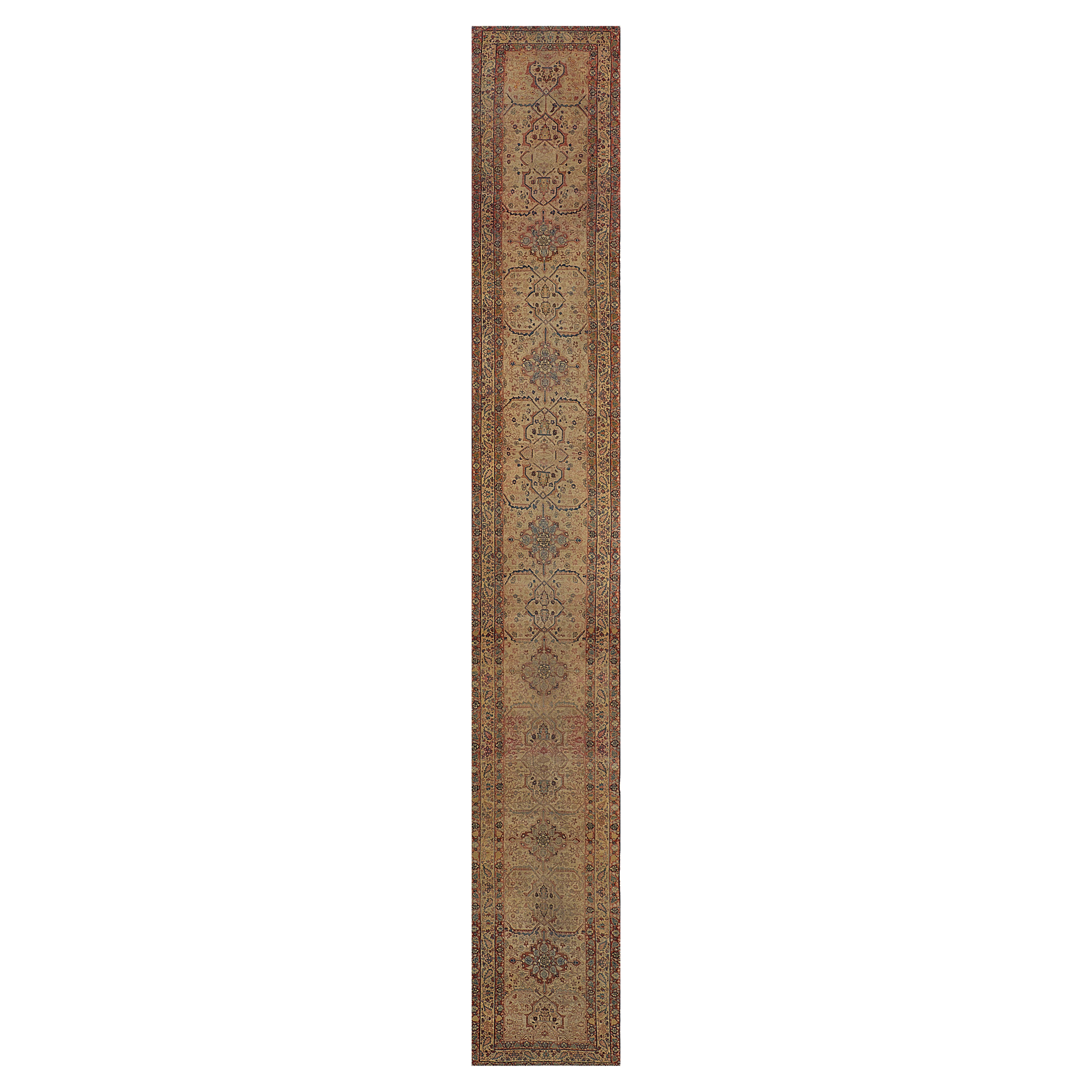 Antiguo Circa-1900 Corredor Persa Hadji Jallili de Lana Floral Amarillo Arena en venta