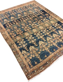 Antique Circa 1900 Slightly Distressed Persian Blue Malayer Rug 4' x 5'5