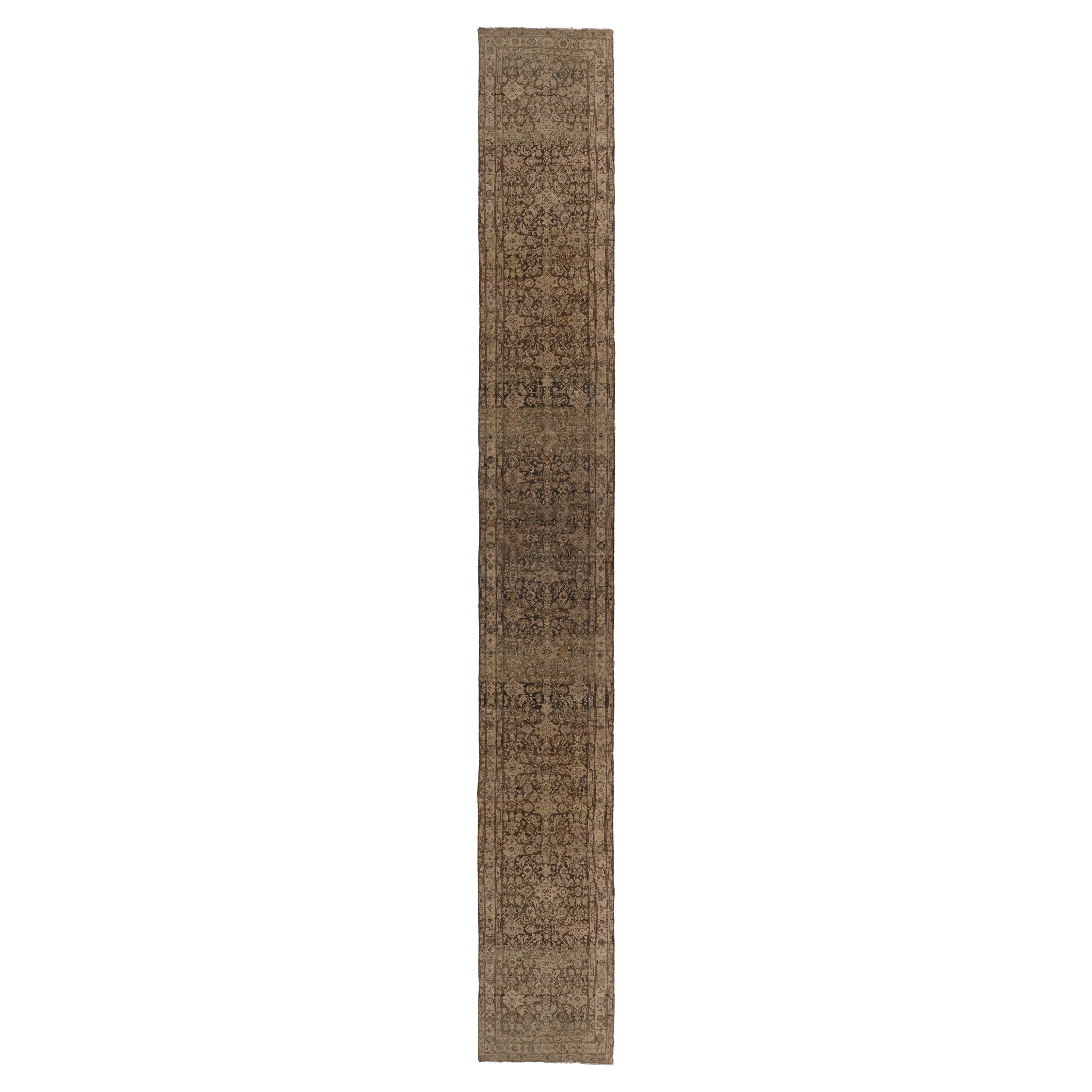 Antico runner annodato a mano di Malayer, circa 1900, di colore taupe, 3'4 x 27'7 in vendita