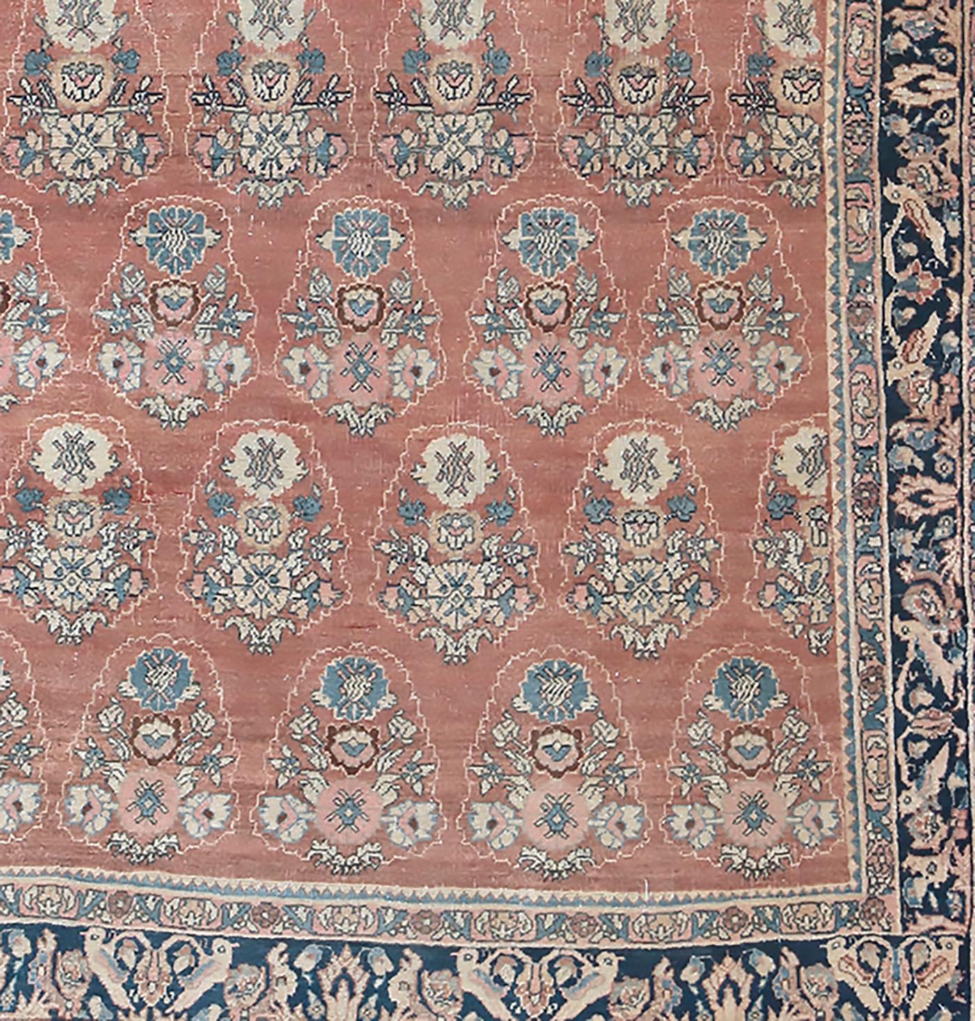 Antike CIRCA 1900 Terrakotta persischen Bidjar Teppich Teppich, 3'7 x 5'3 (Wolle) im Angebot