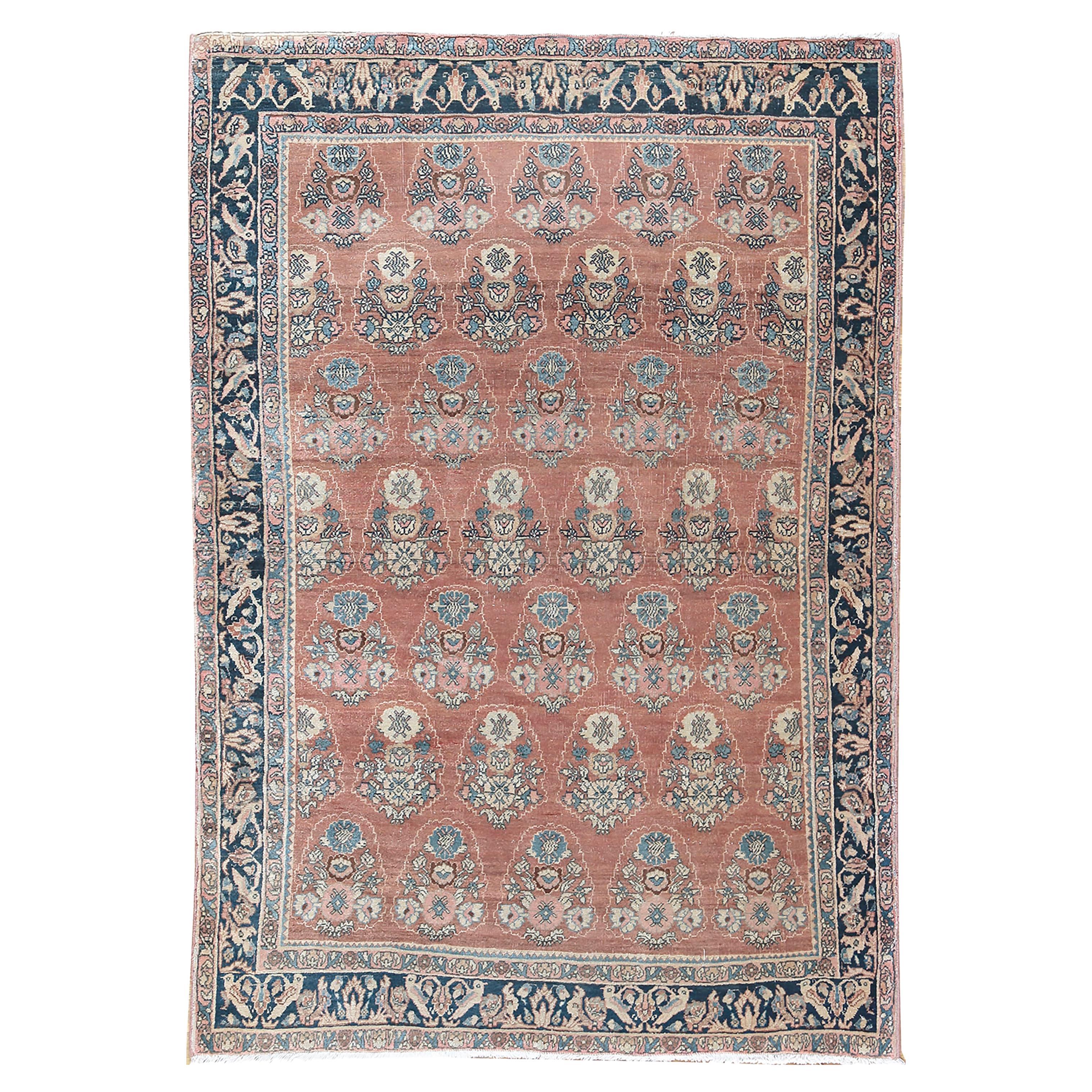 Antike CIRCA 1900 Terrakotta persischen Bidjar Teppich Teppich, 3
7 x 5
3