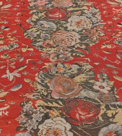 Antique Circa-1900 Tomato-Red Perching Birds and Flowering Vine Karabagh Runner
