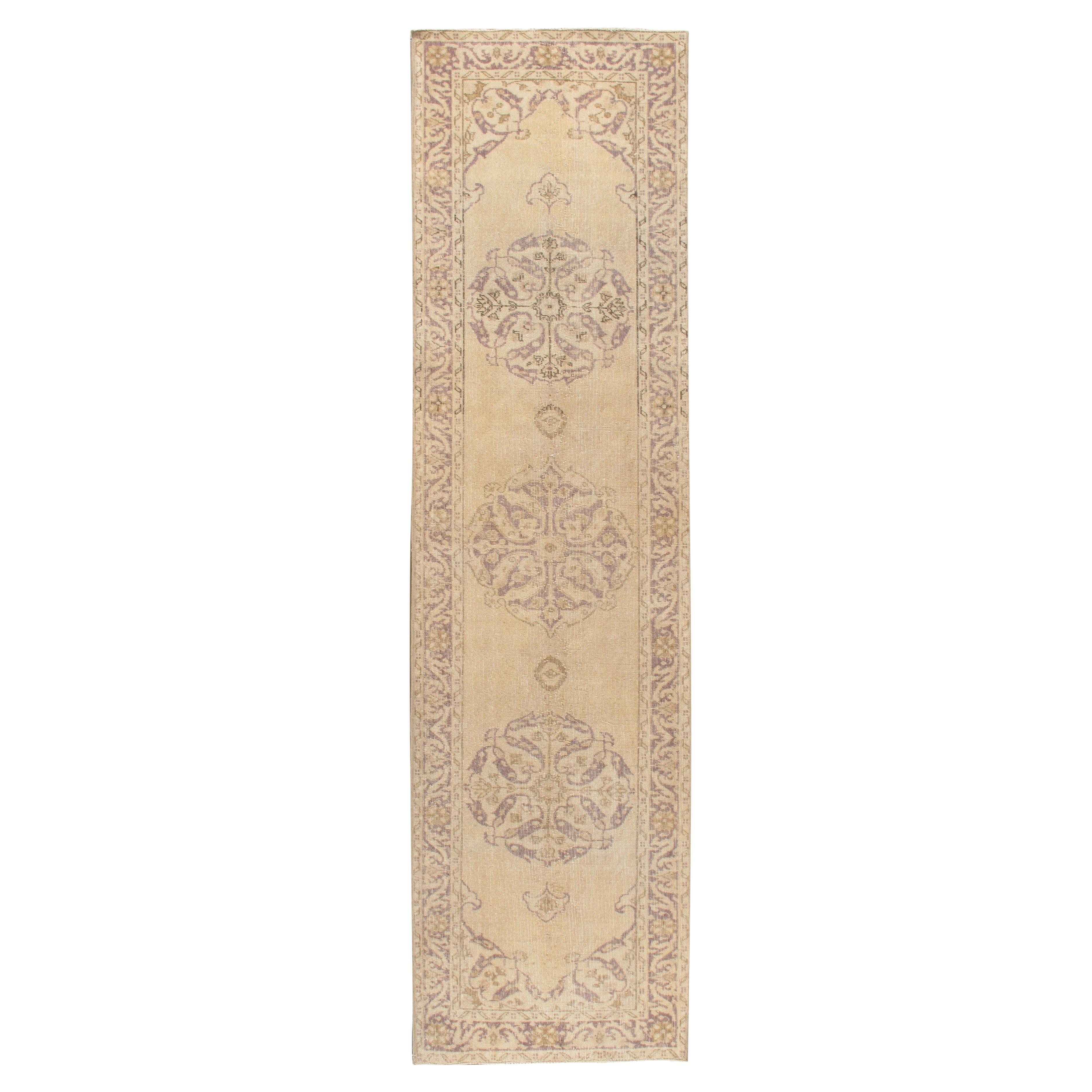 Antique Circa 1900 Turkish Oatmeal Shabby Chic Sivas Rug Runner 2'10 x 10'5