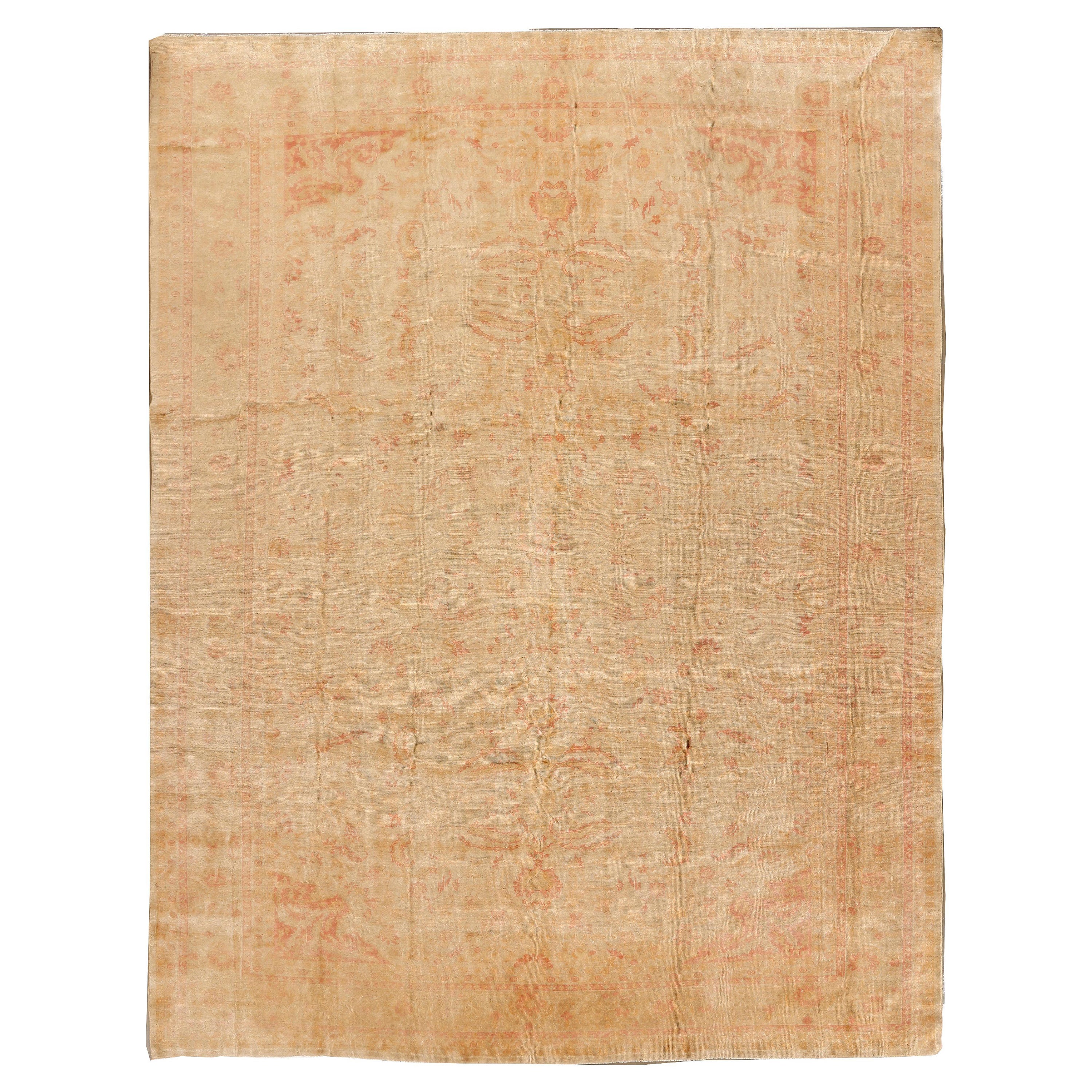 Antico tappeto turco Oushak del 1900 in lana annodata a mano 9'4 x 12'9 in vendita