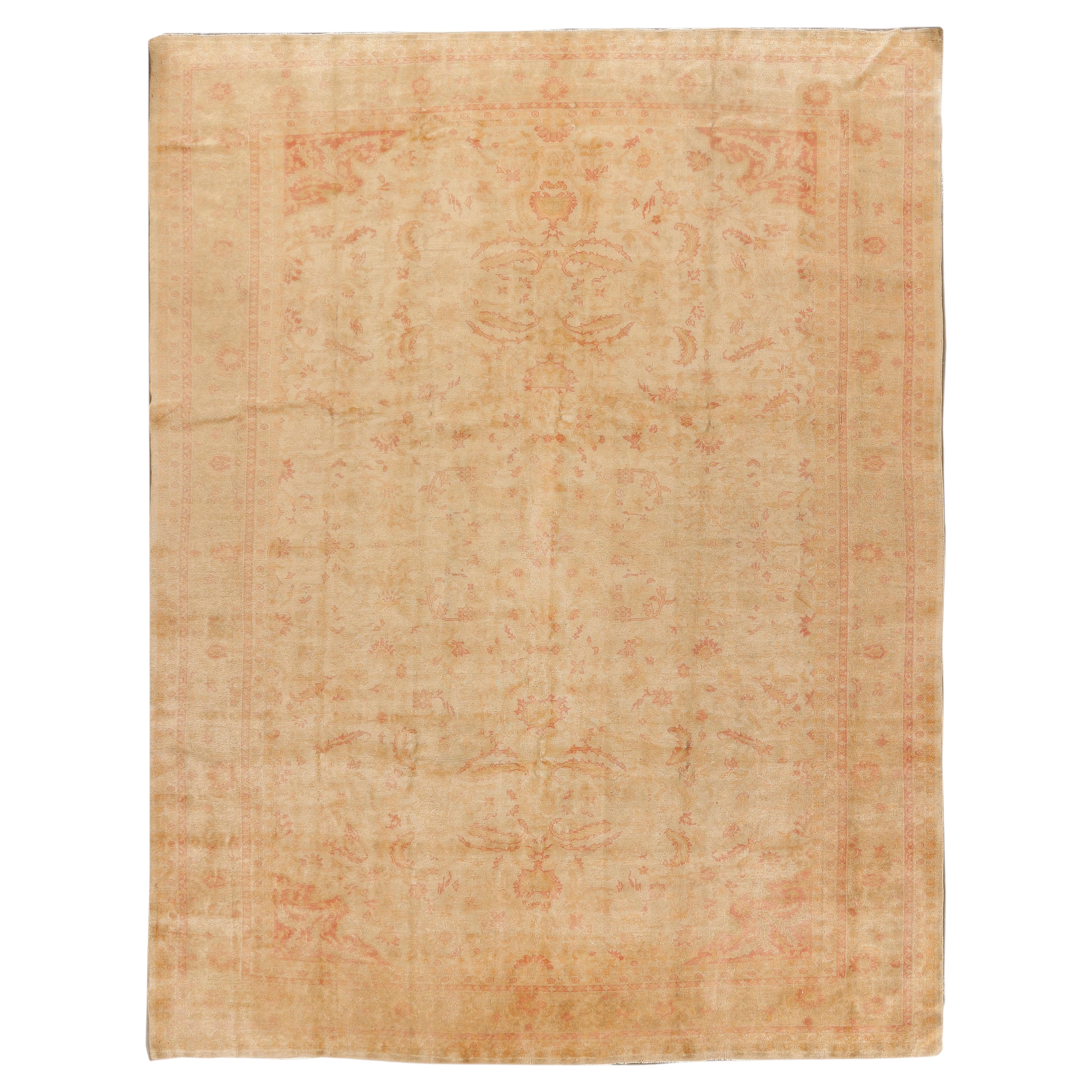 Antique Circa 1900 Turkish Oushak Hand Knotted Wool Rug 9'4 x 12'9 For Sale