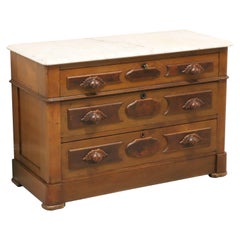 Antique Circa 1900 Victorian Burl Walnut Marble Top Four-Drawer Chest