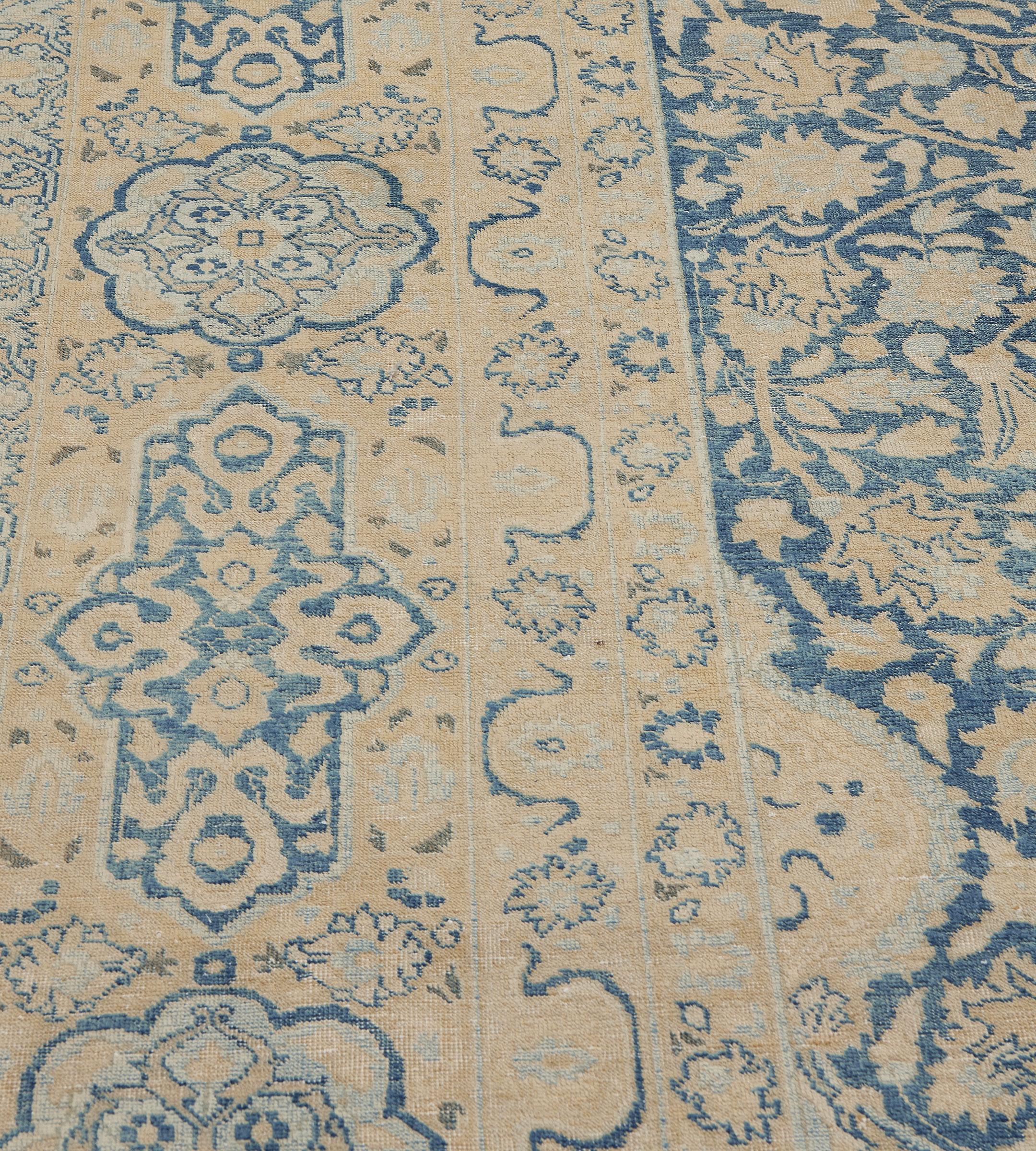 Antico tappeto Tabriz persiano floreale blu in lana del CIRCA 1900 in vendita 8