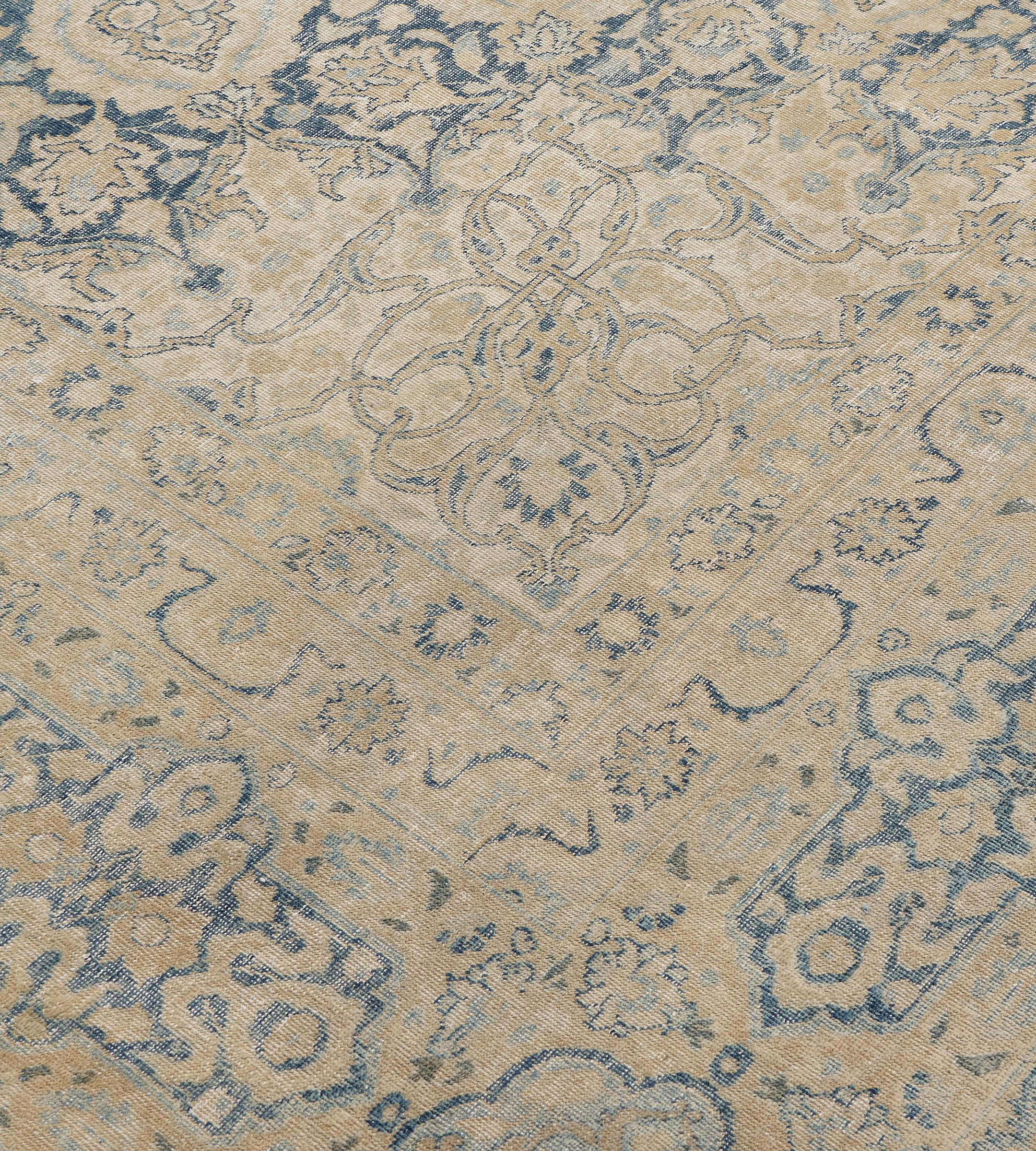 Antico tappeto Tabriz persiano floreale blu in lana del CIRCA 1900 in vendita 9