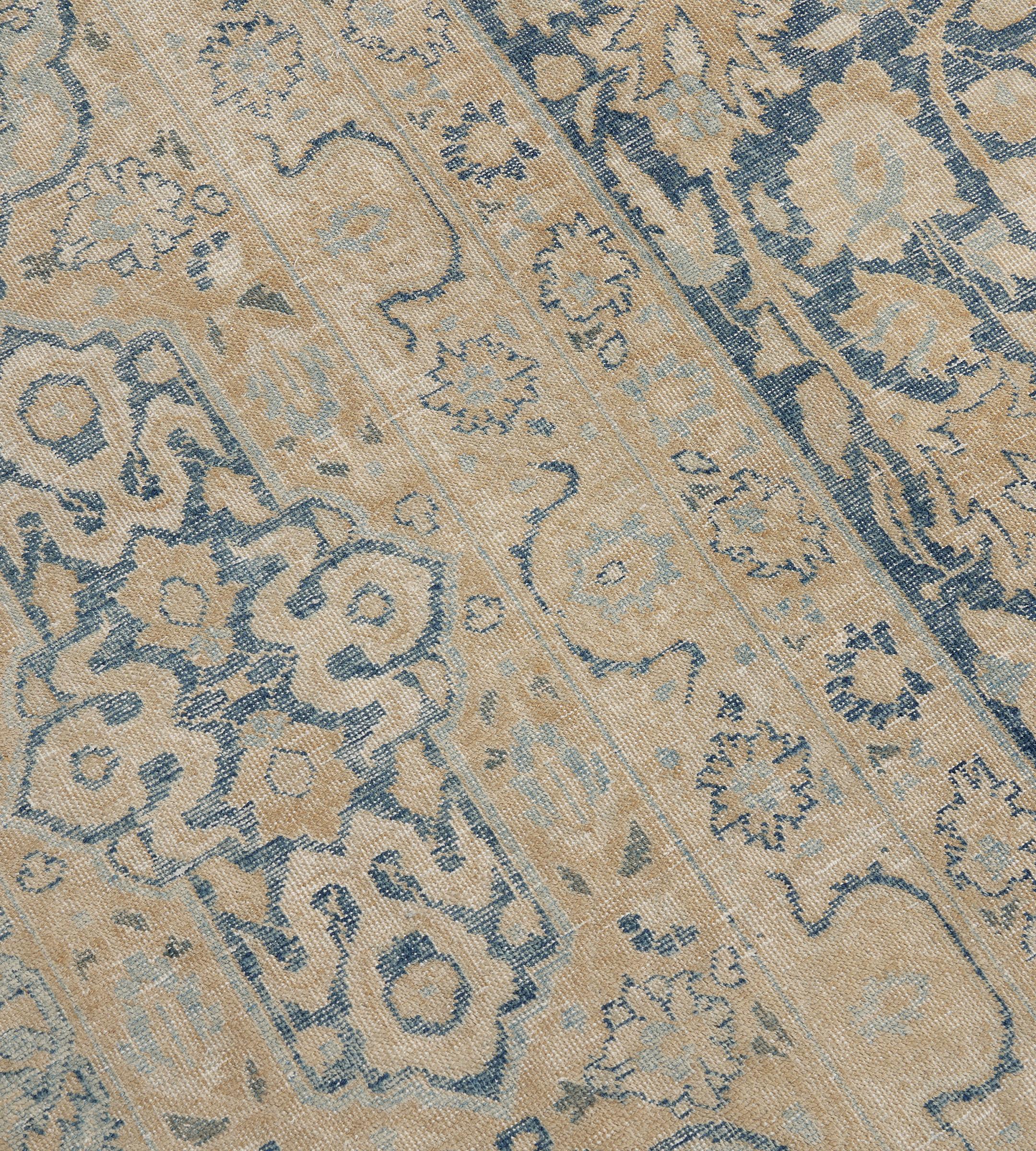 Antico tappeto Tabriz persiano floreale blu in lana del CIRCA 1900 in vendita 1